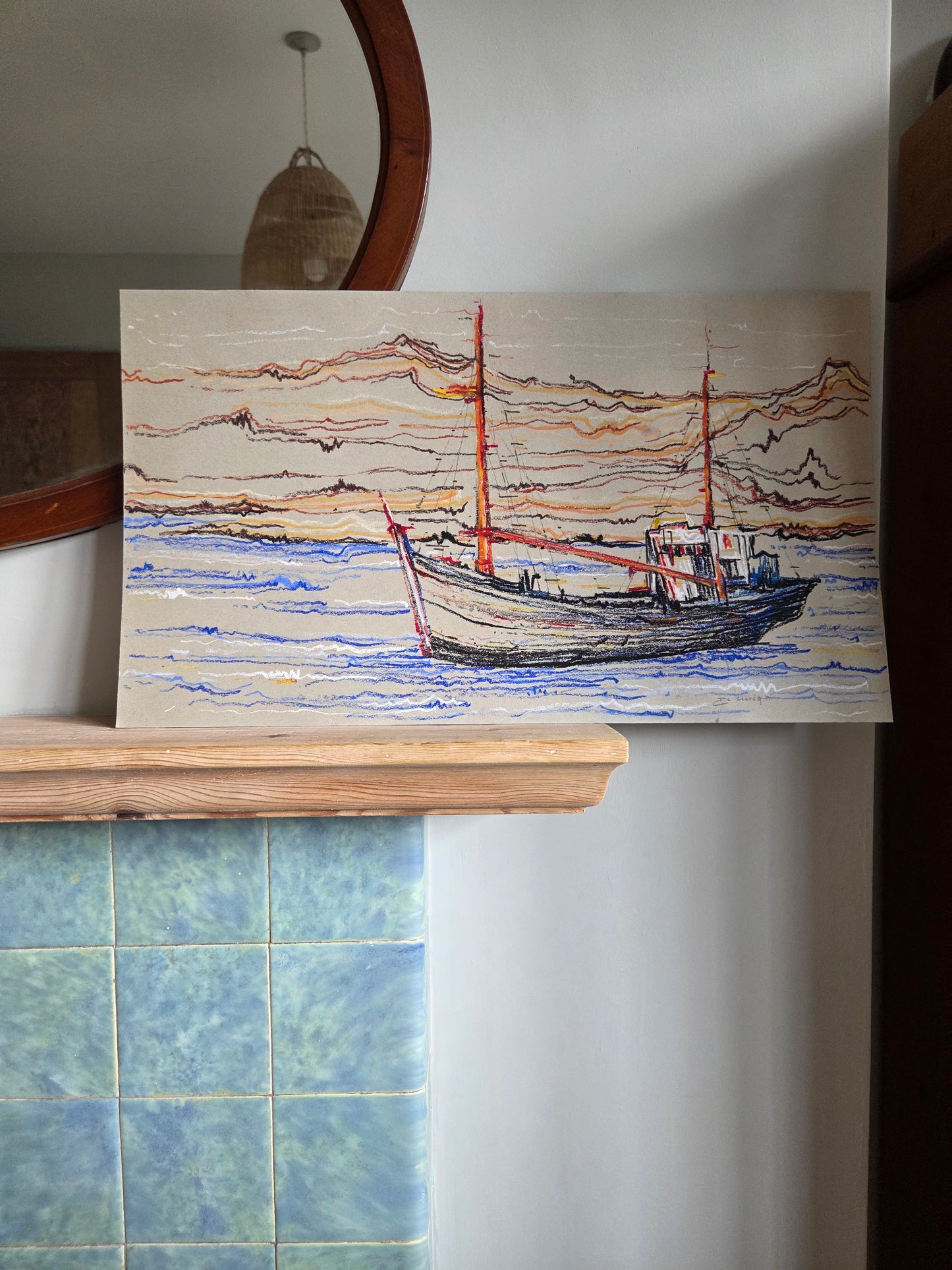 Oil Pastel Drawing by De Clercq