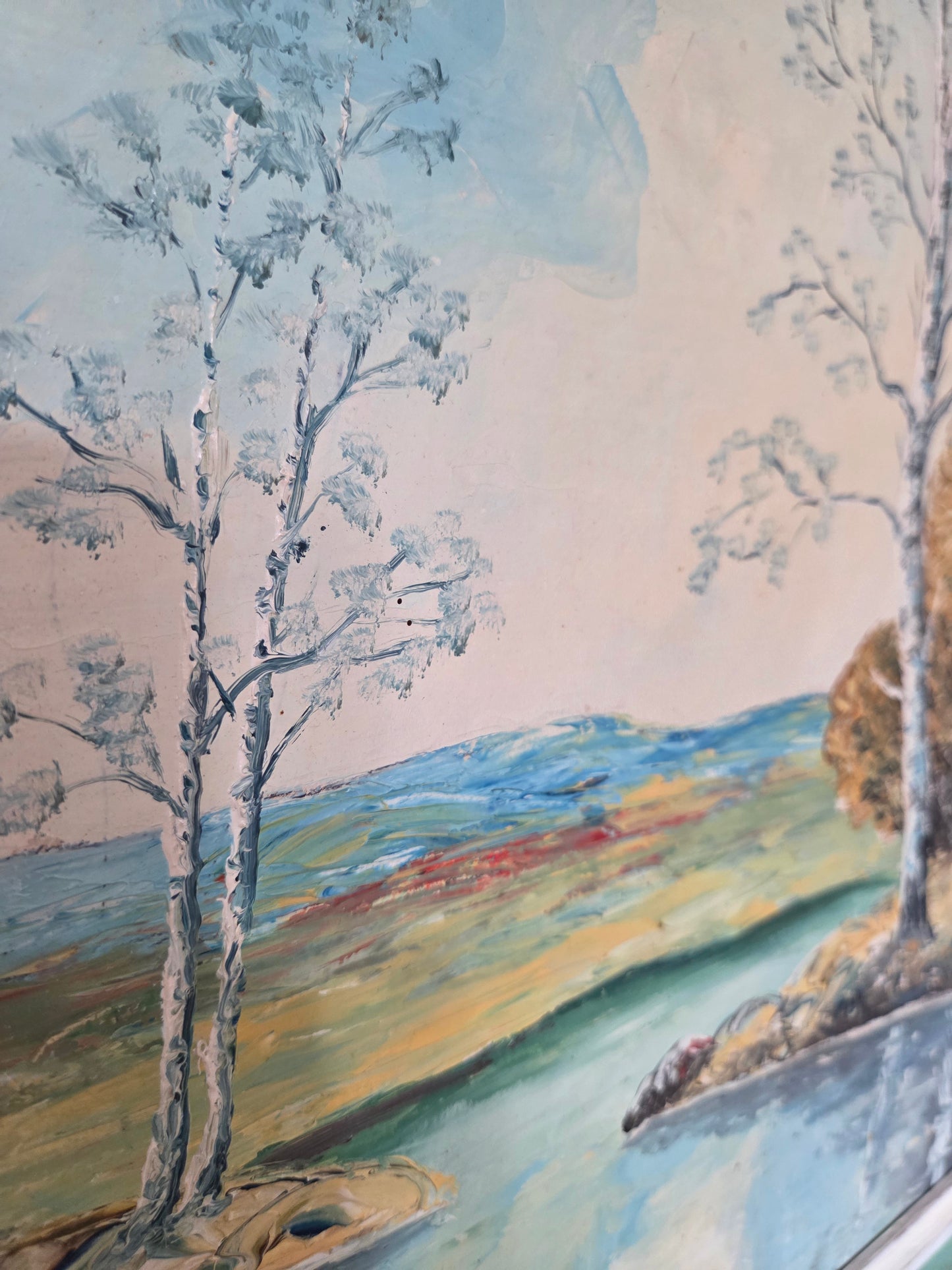 Vintage Swedish Oil Painting of a Lake Scene