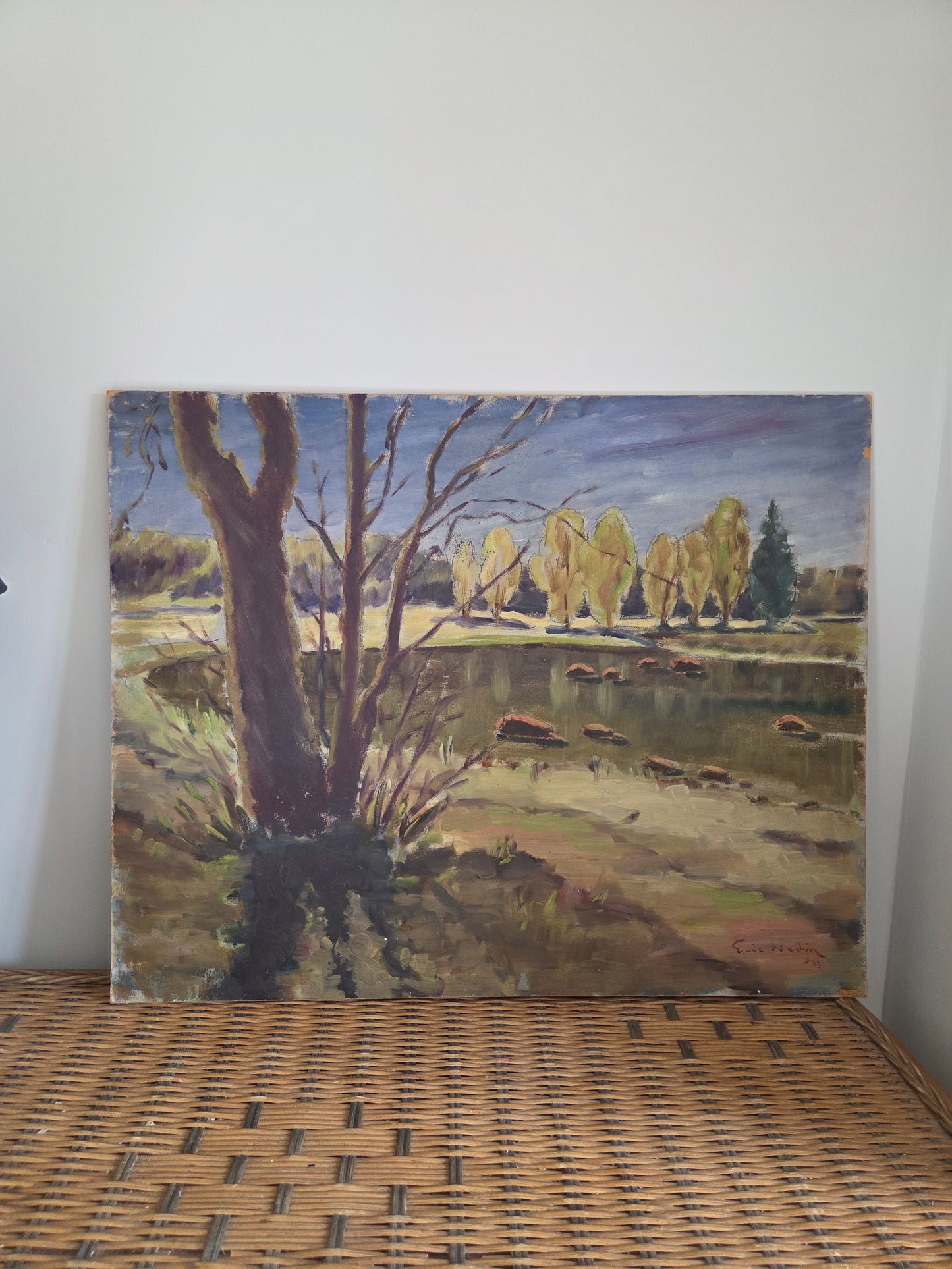 Swedish Fields and Woods Oil Painting by Eric Nadirn 1943