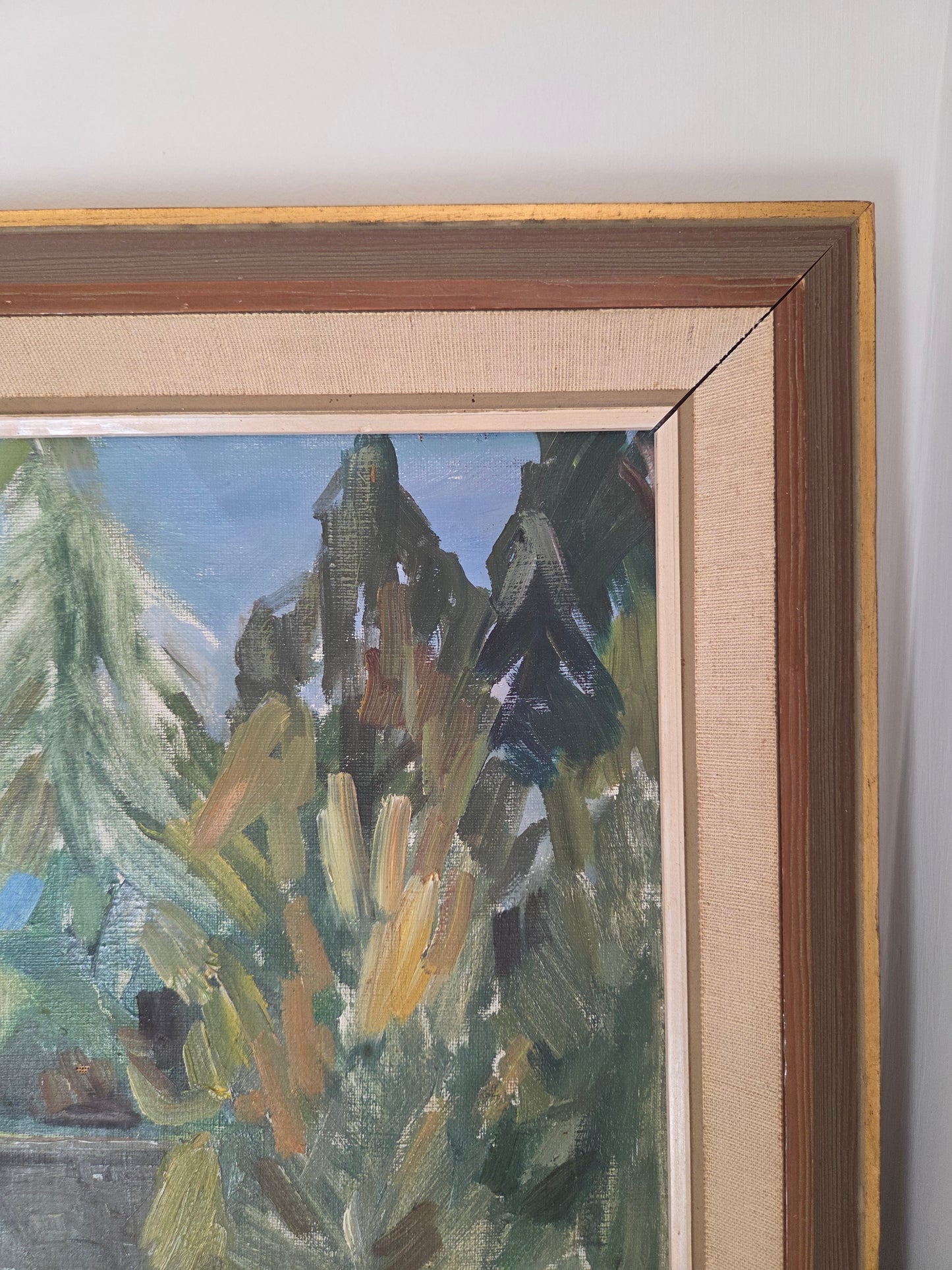 Swedish Oil Painting of a Red House by a Lake