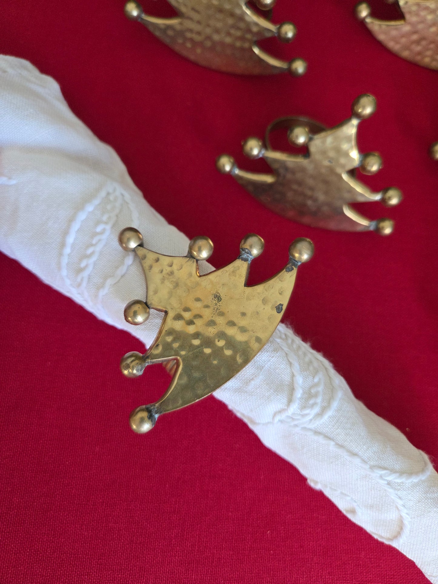 Set of Six Brass Christmas Tree Napkin Rings