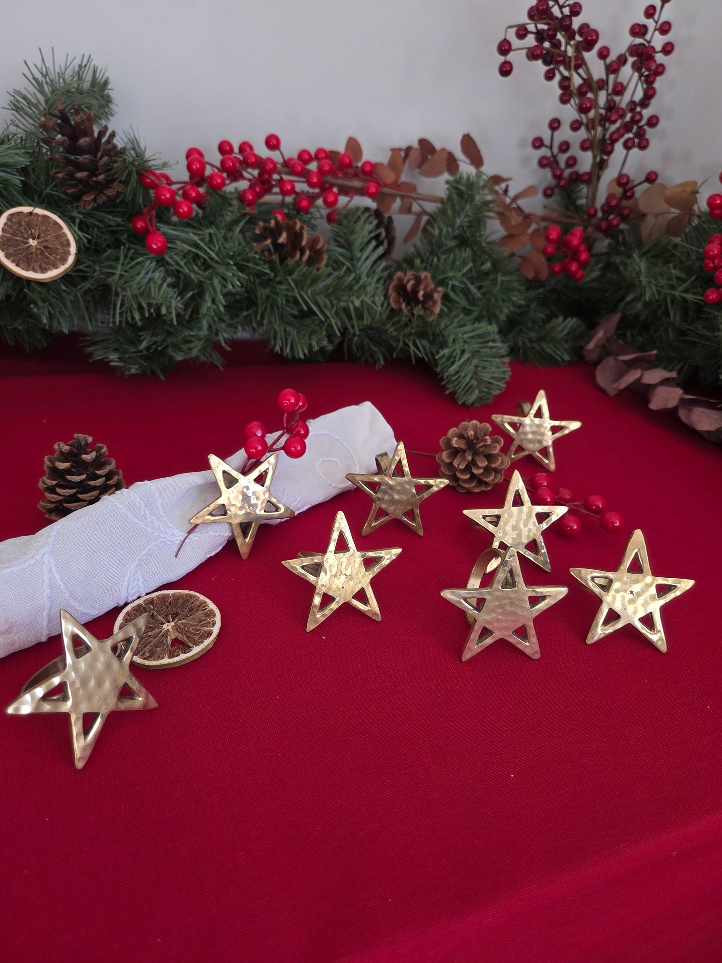 Set of Eight Brass Star Napkin Rings