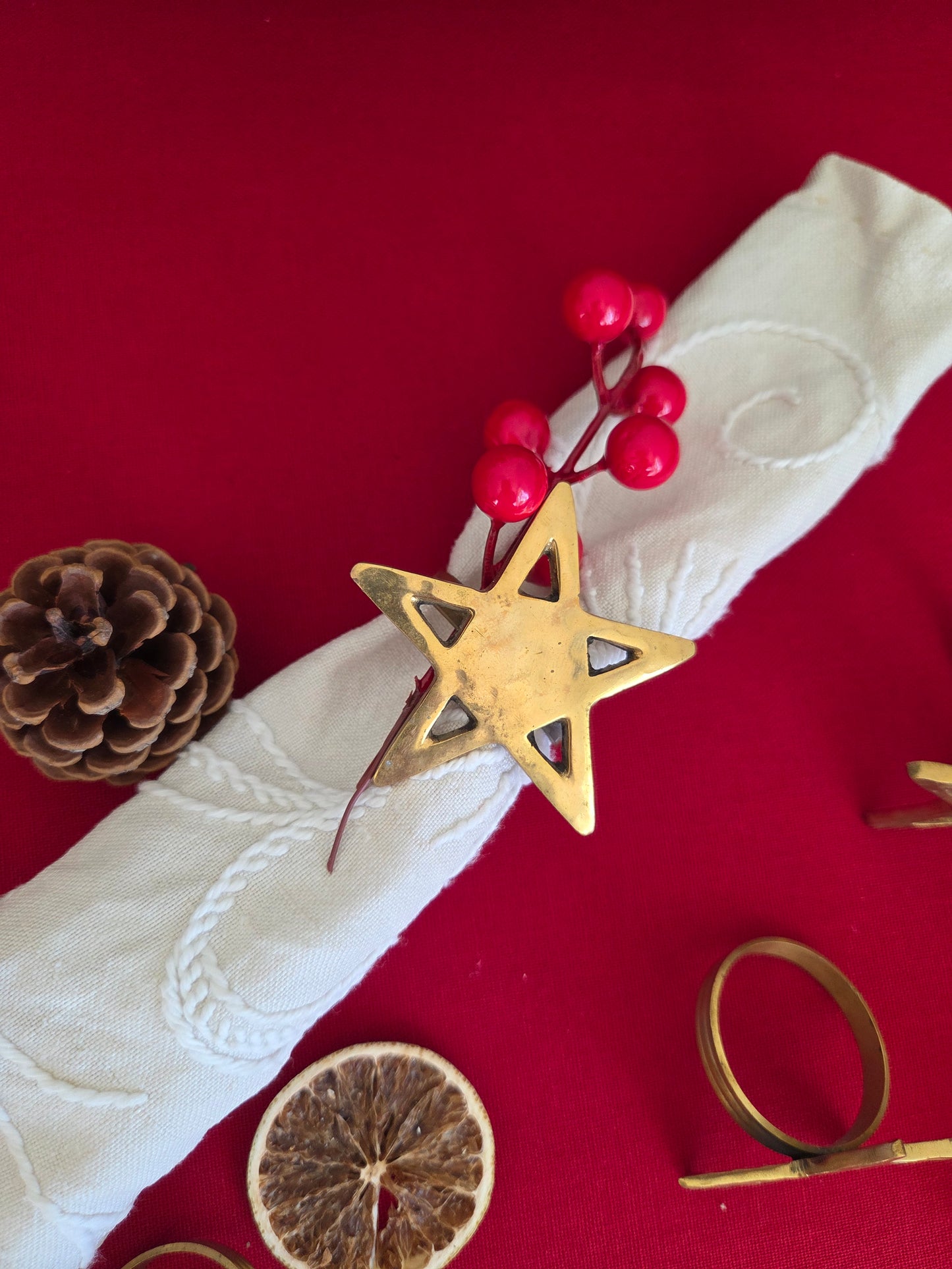 Set of Eight Brass Star Napkin Rings