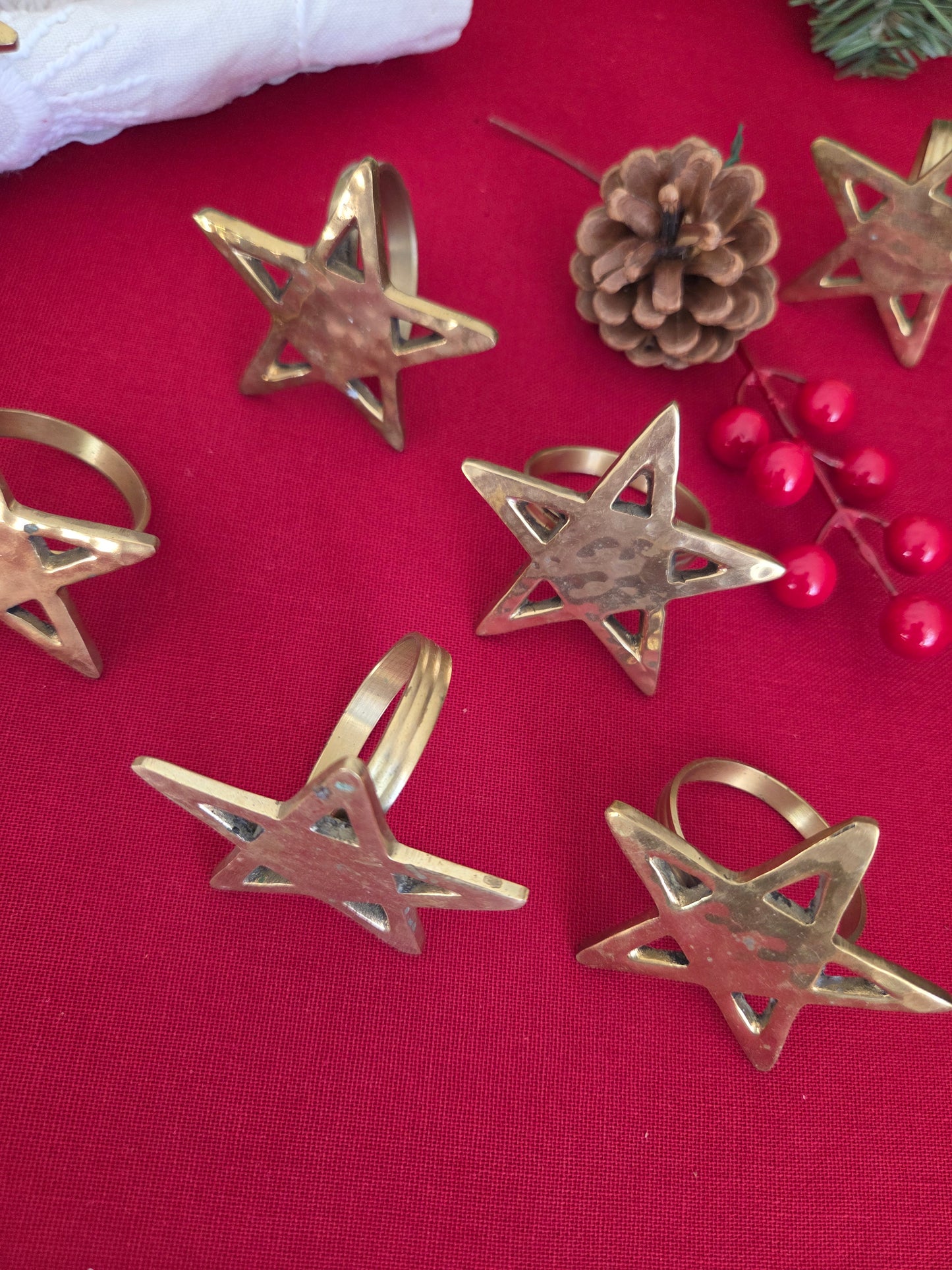 Set of Eight Brass Star Napkin Rings