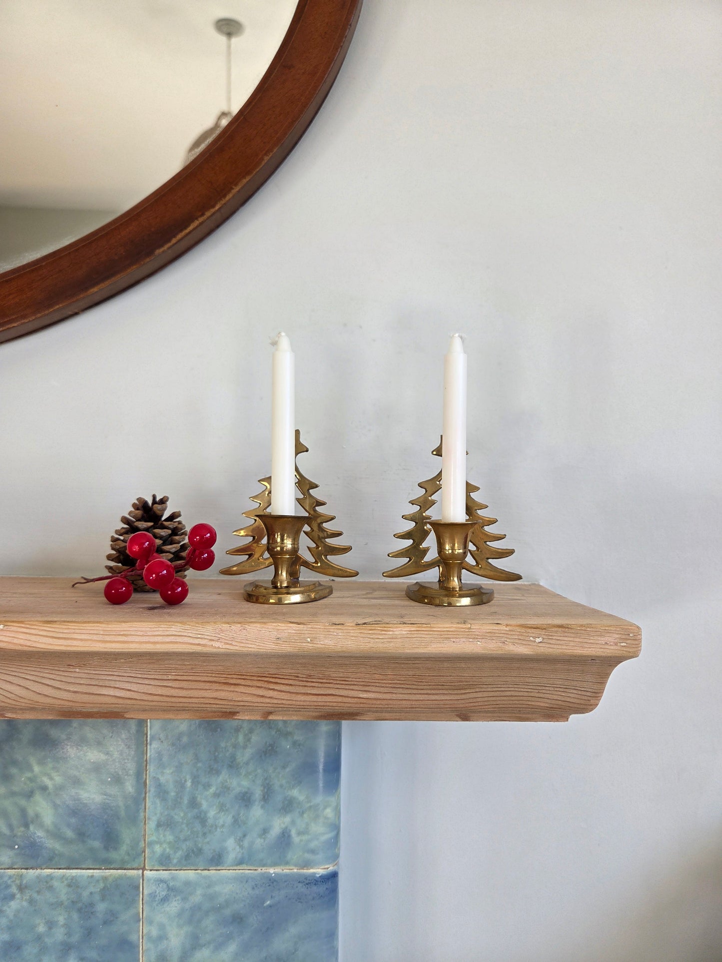 Pair of Vintage Brass Christmas Tree Candle Holders