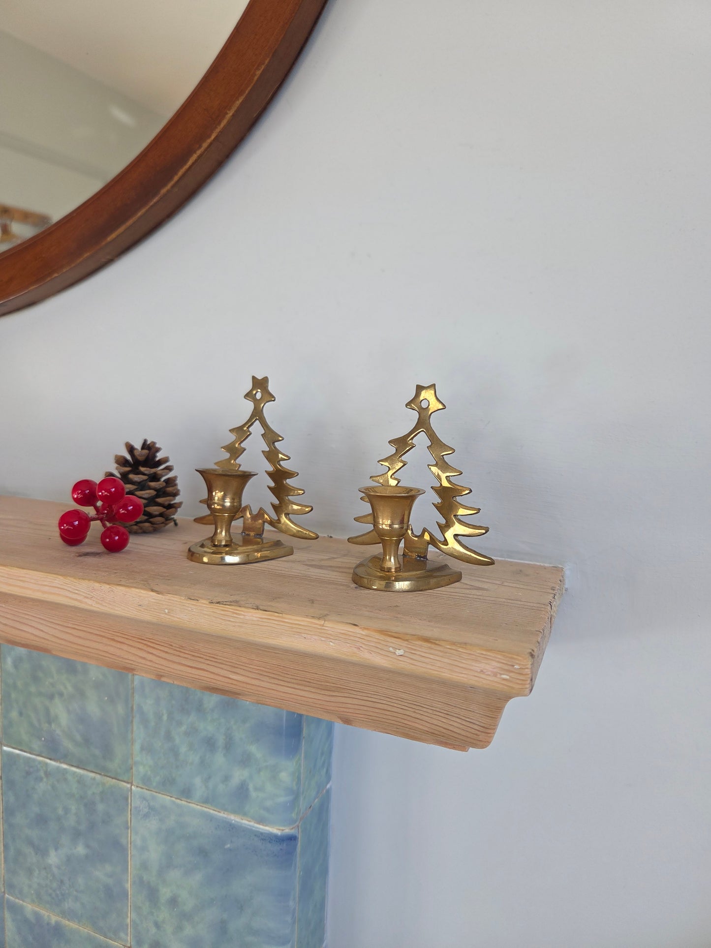 Pair of Vintage Brass Christmas Tree Candle Holders