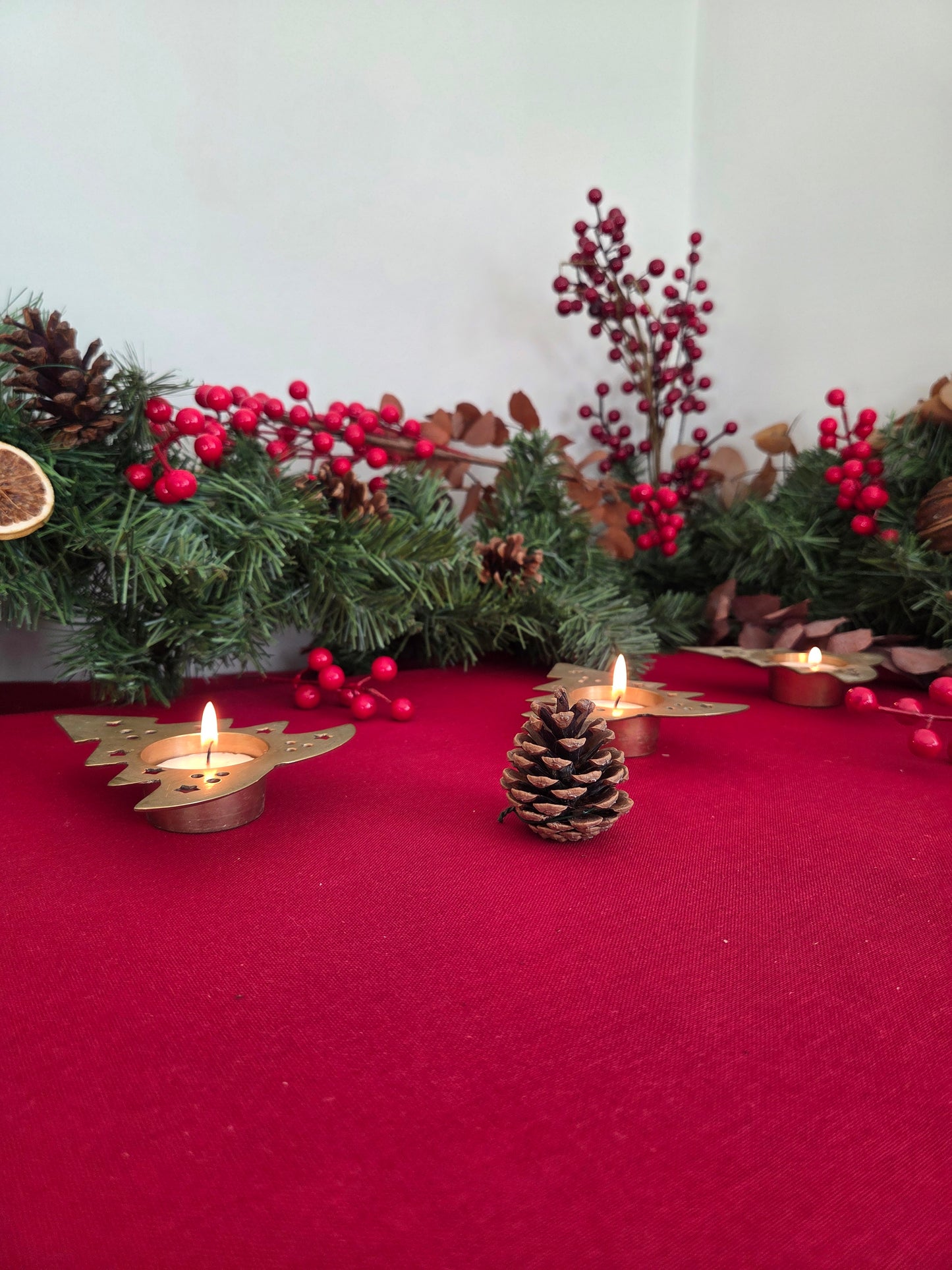 Set of 4 Brass Christmas Tree Tealight Holders