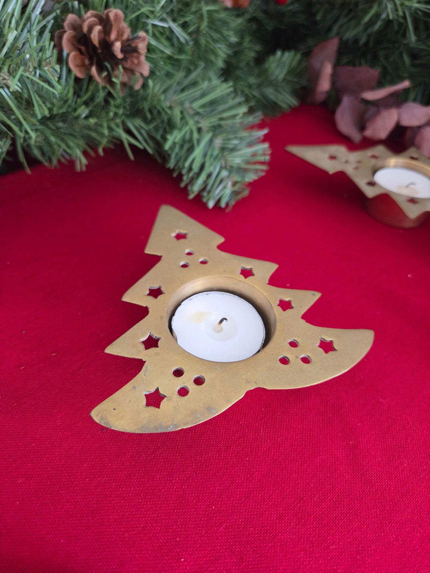 Set of 4 Brass Christmas Tree Tealight Holders