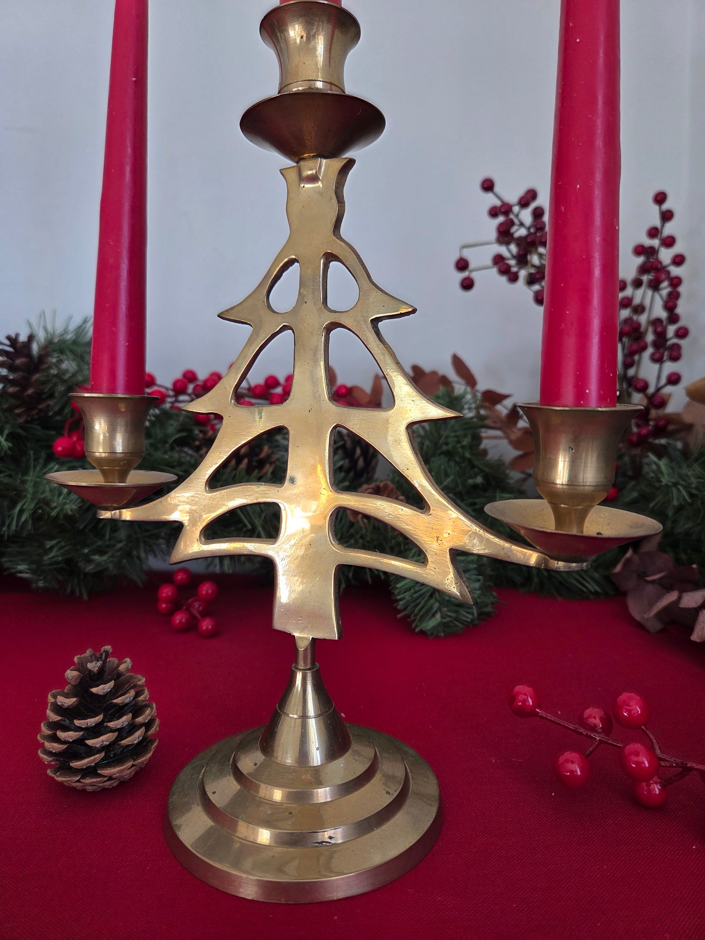 Large Brass Christmas Tree Candle Holder
