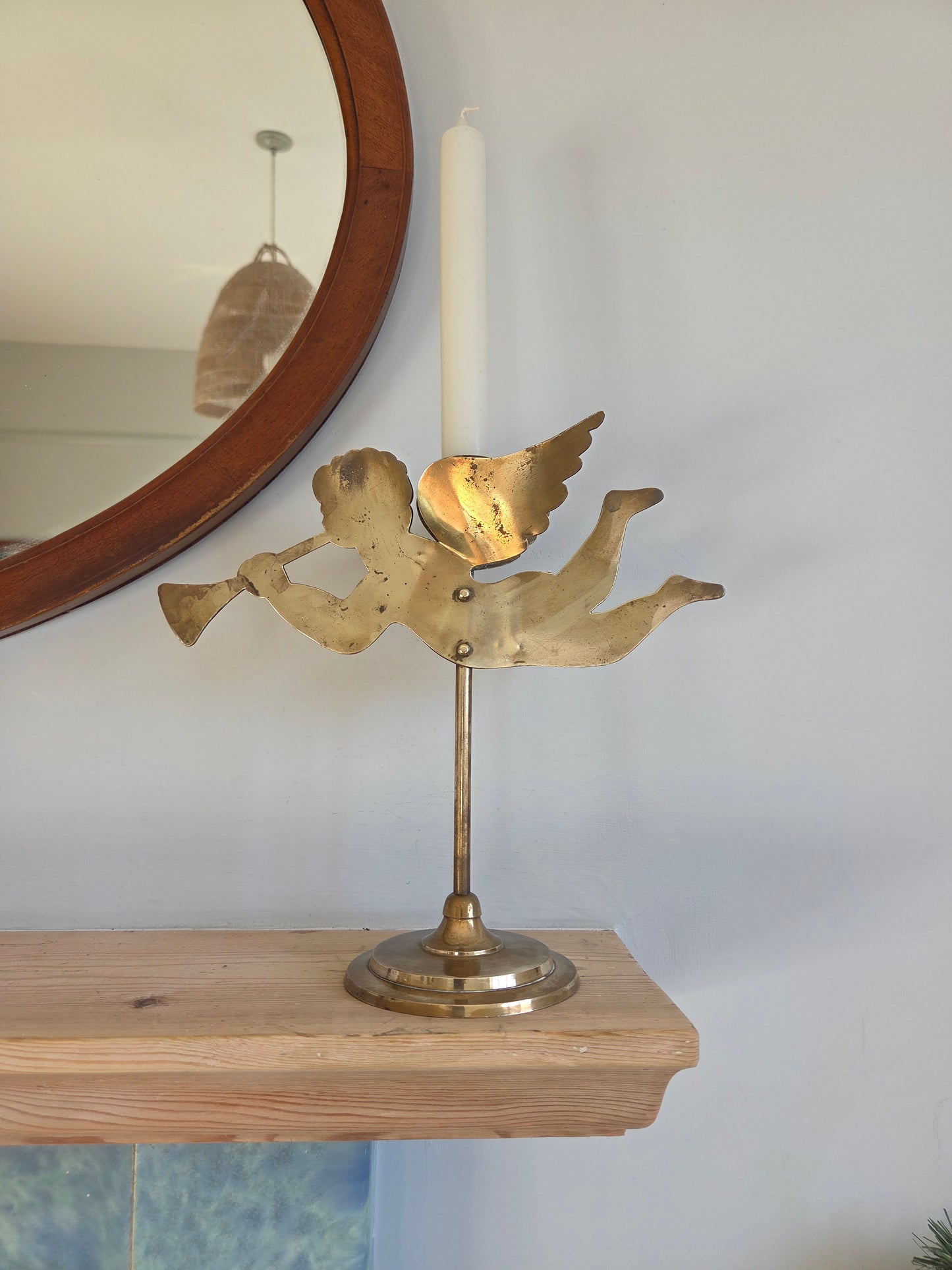 Vintagre Brass Cherub Candlestick