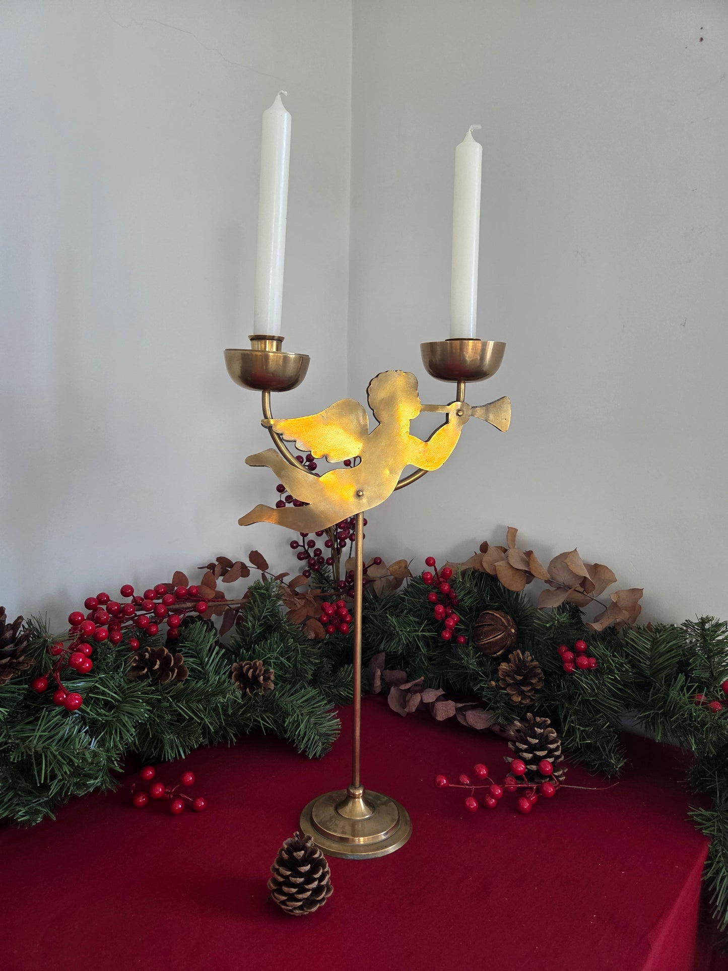 Large Brass Cherub Candelabra