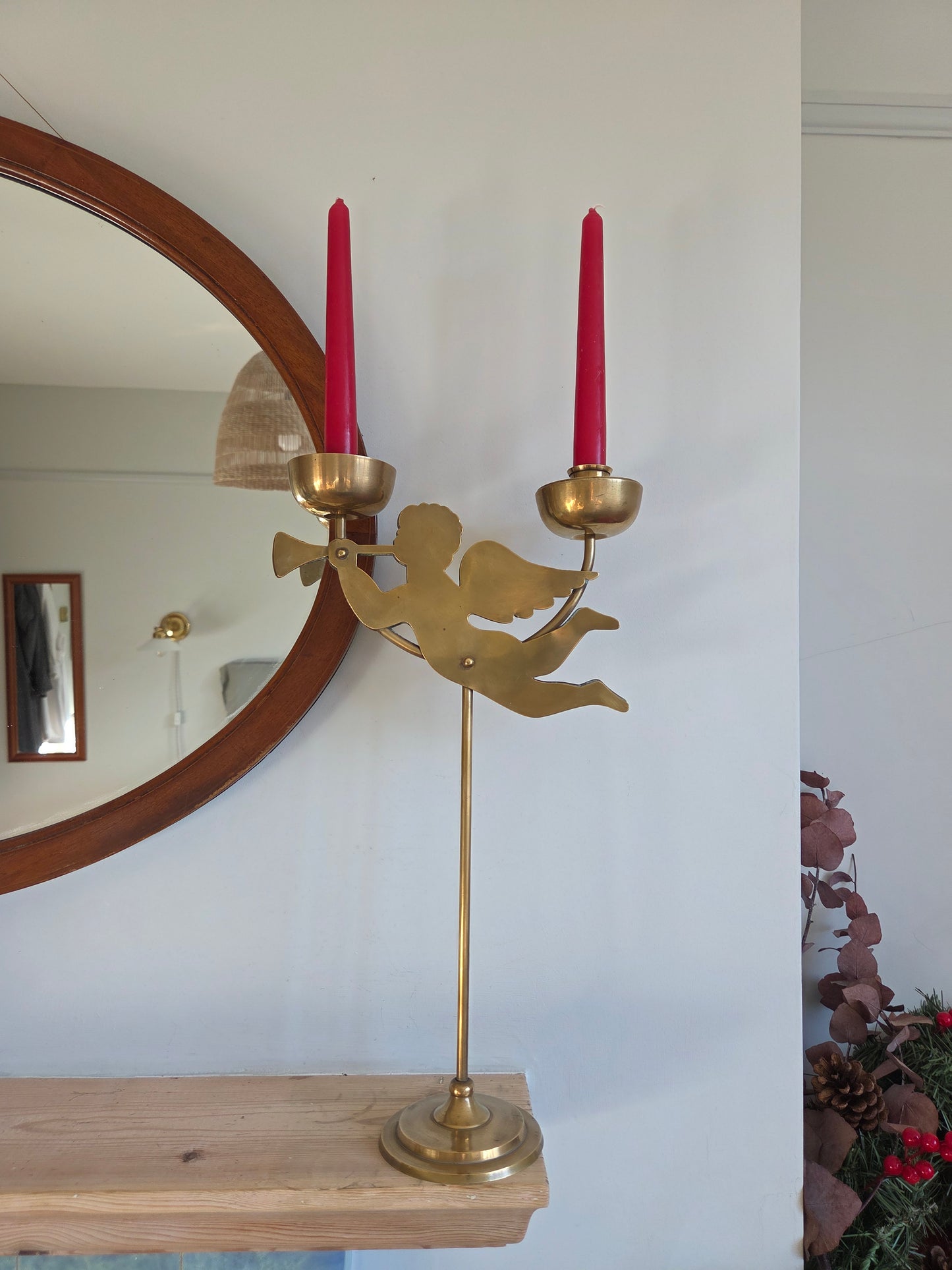 Large Brass Cherub Candelabra