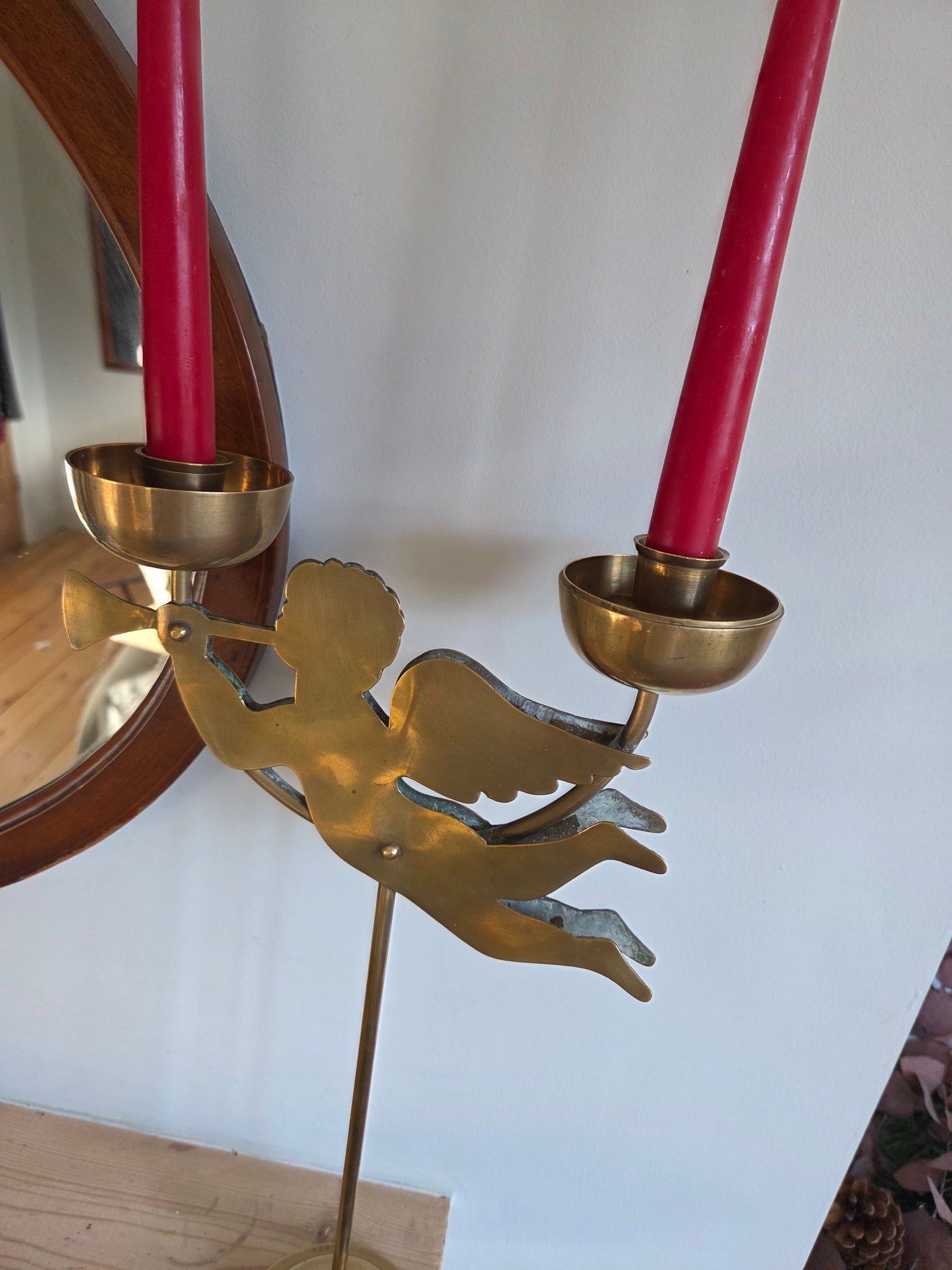 Large Brass Cherub Candelabra