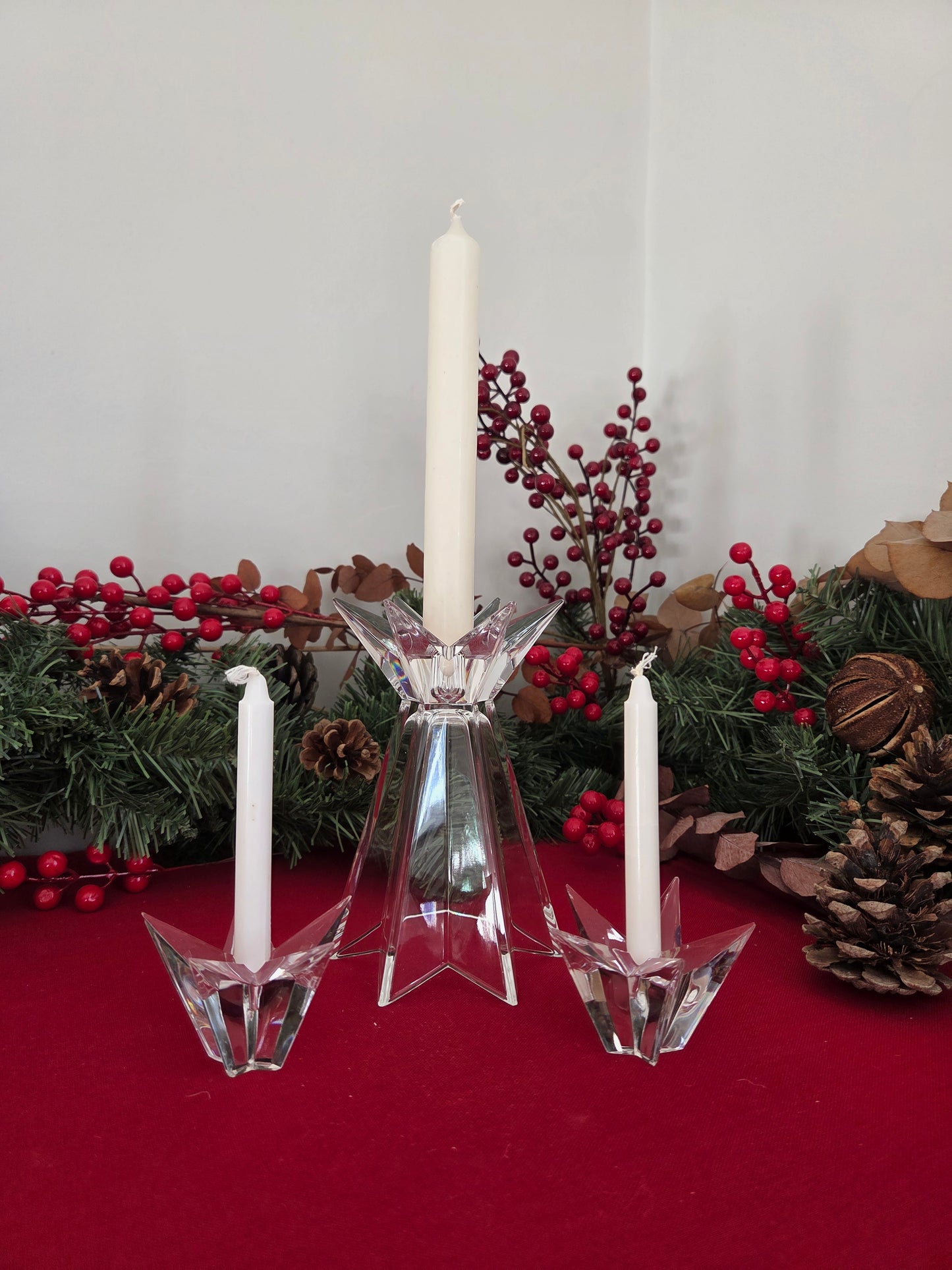 Set of Vintage Glass Christmas Candle Holders
