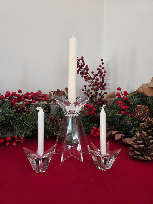 Set of Vintage Glass Christmas Candle Holders