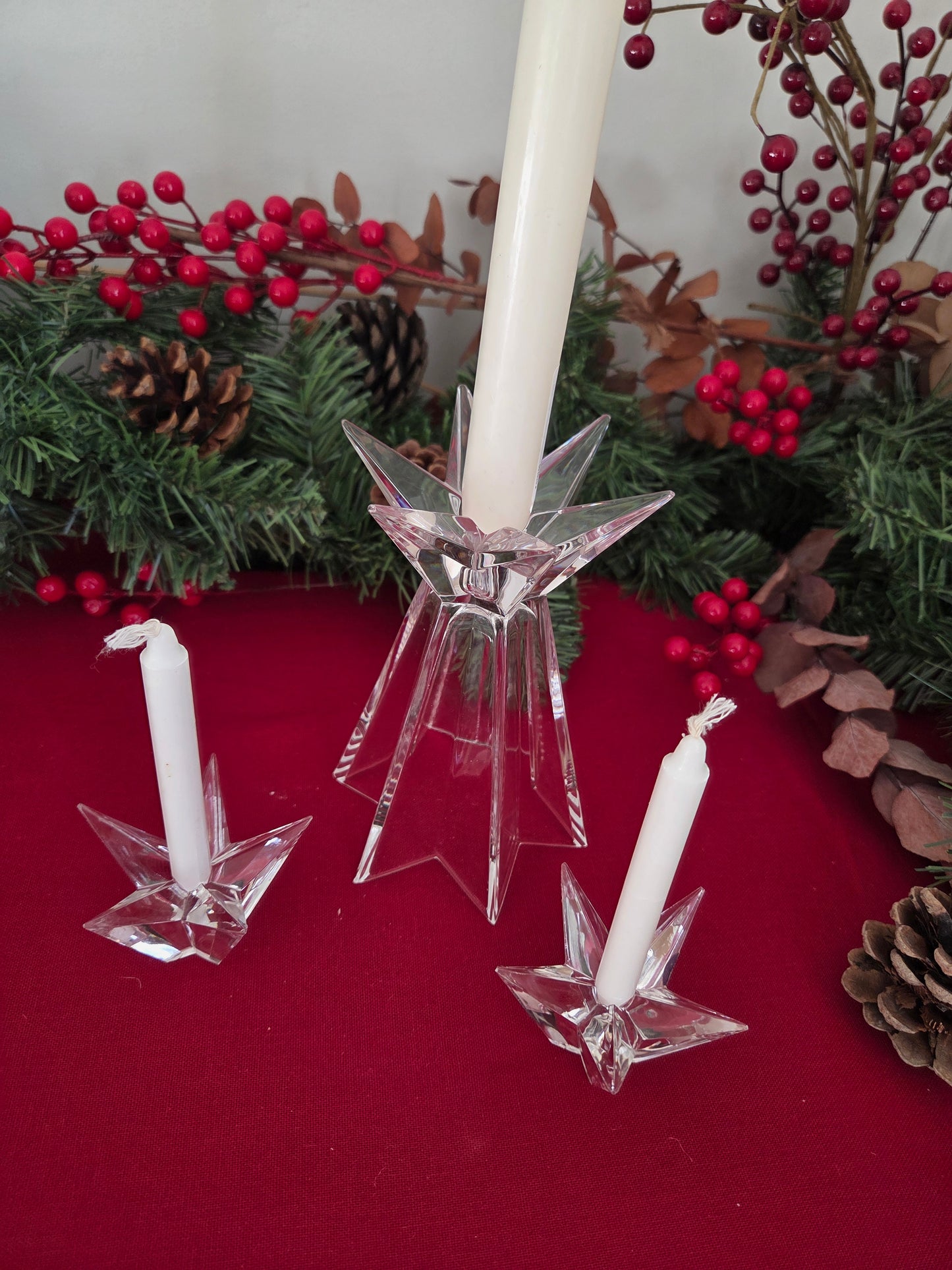 Set of Vintage Glass Christmas Candle Holders