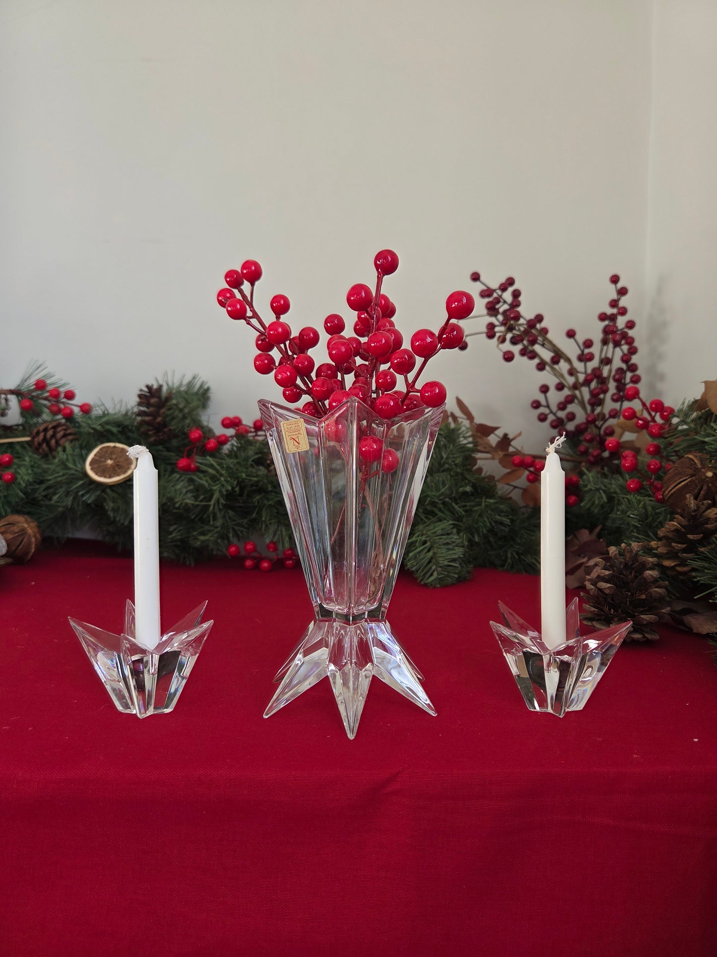 Set of Vintage Glass Christmas Candle Holders