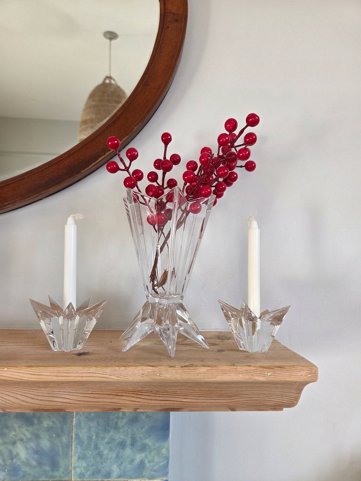 Set of Vintage Glass Christmas Candle Holders