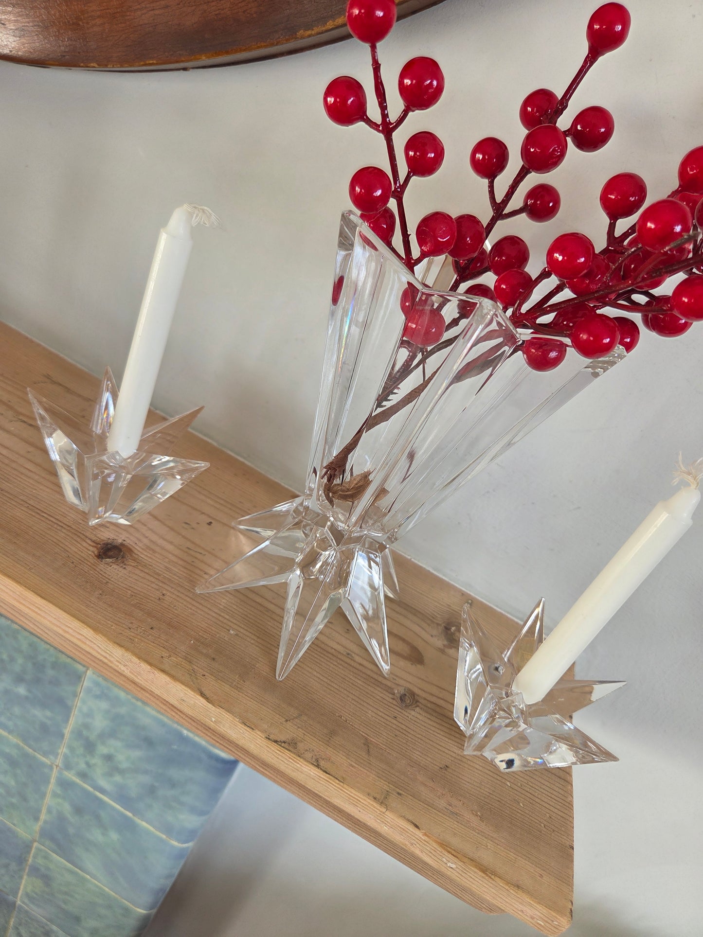 Set of Vintage Glass Christmas Candle Holders