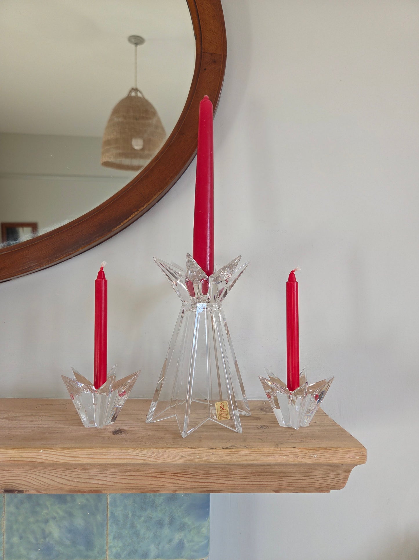 Set of Vintage Glass Christmas Candle Holders