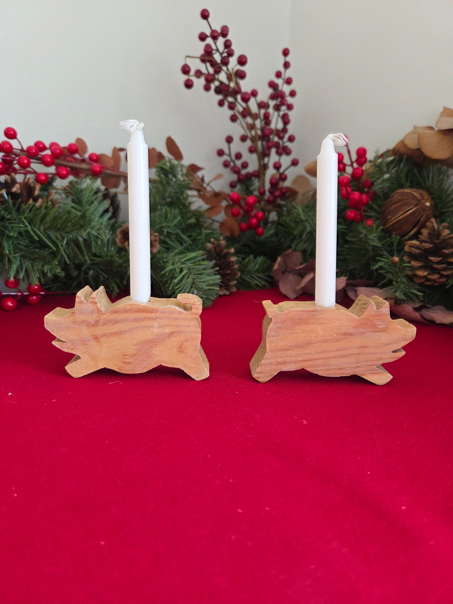 Pair of Hand Crafted Mini Pig Candlesticks