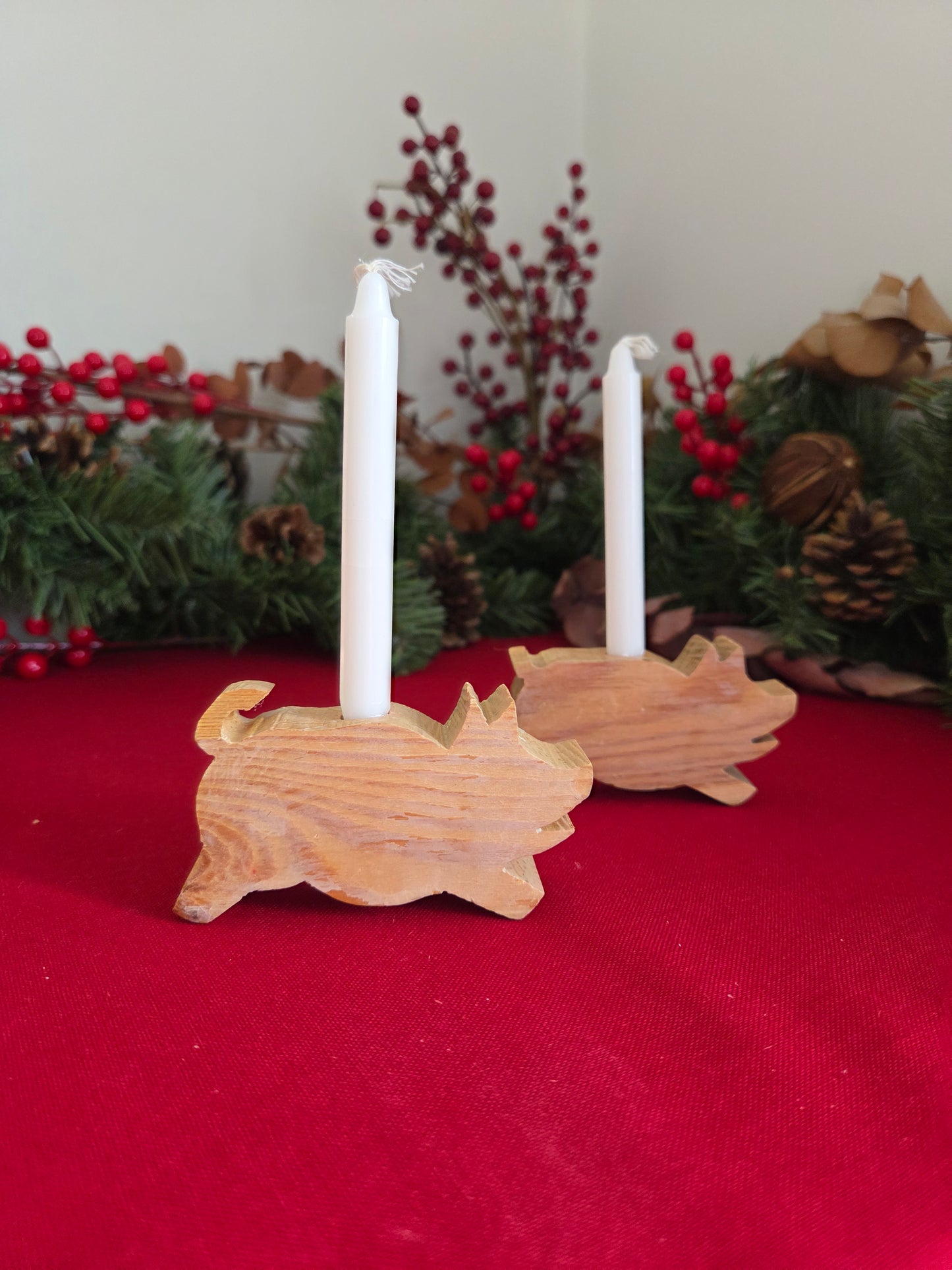 Pair of Hand Crafted Mini Pig Candlesticks