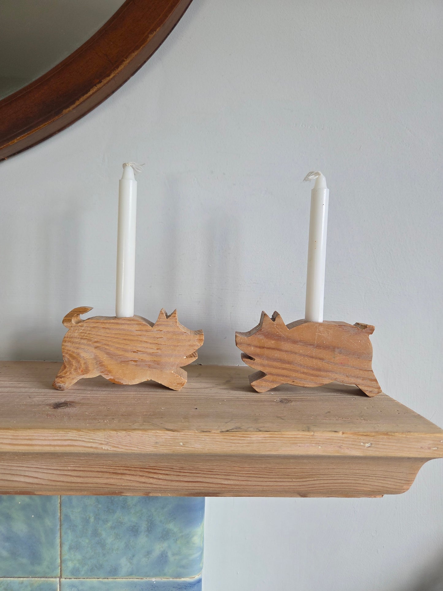 Pair of Hand Crafted Mini Pig Candlesticks