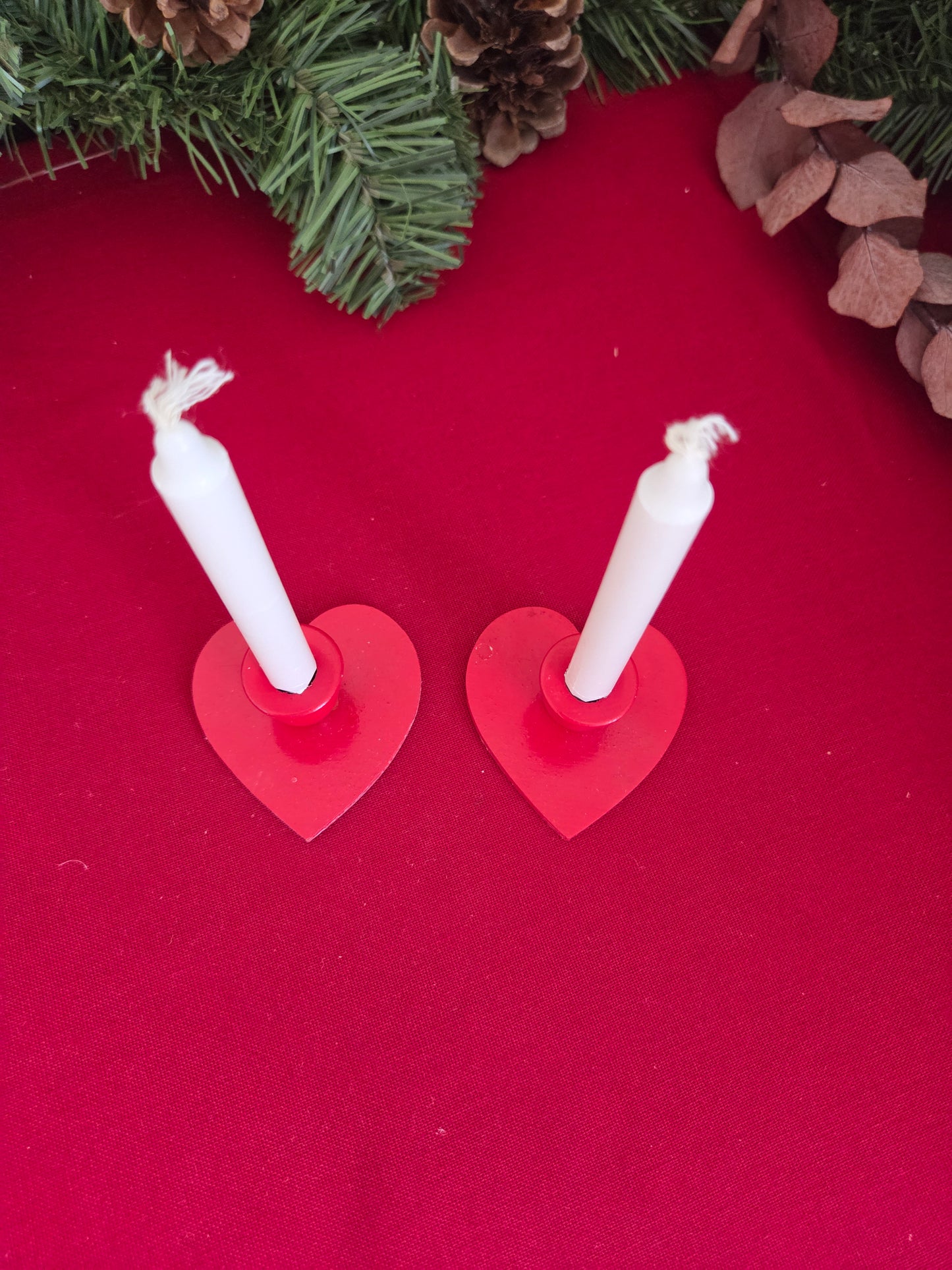 Pair of Red Heart Mini Candlesticks