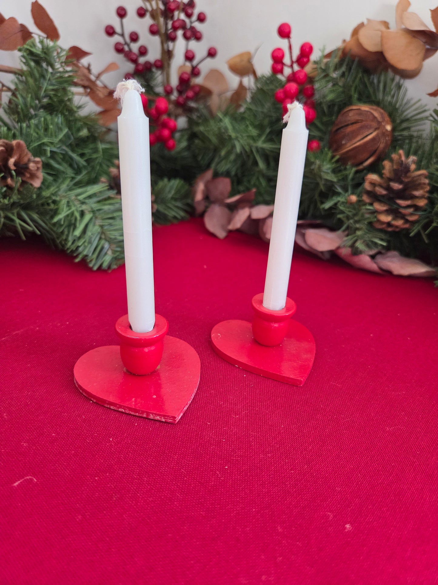 Pair of Red Heart Mini Candlesticks