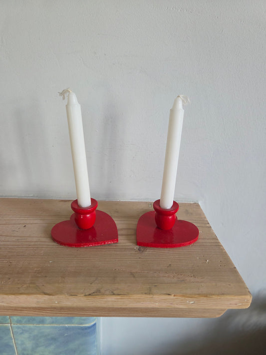 Pair of Red Heart Mini Candlesticks