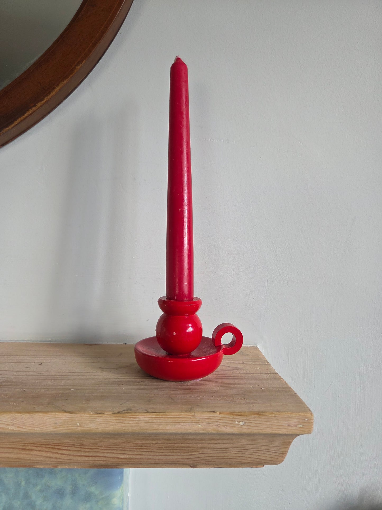 Vintage Red Wooden Candle Holder