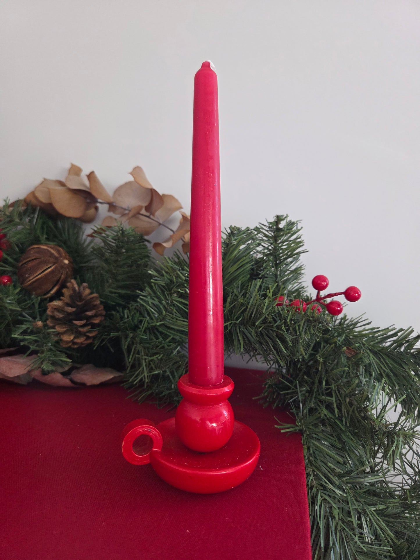 Vintage Red Wooden Candle Holder