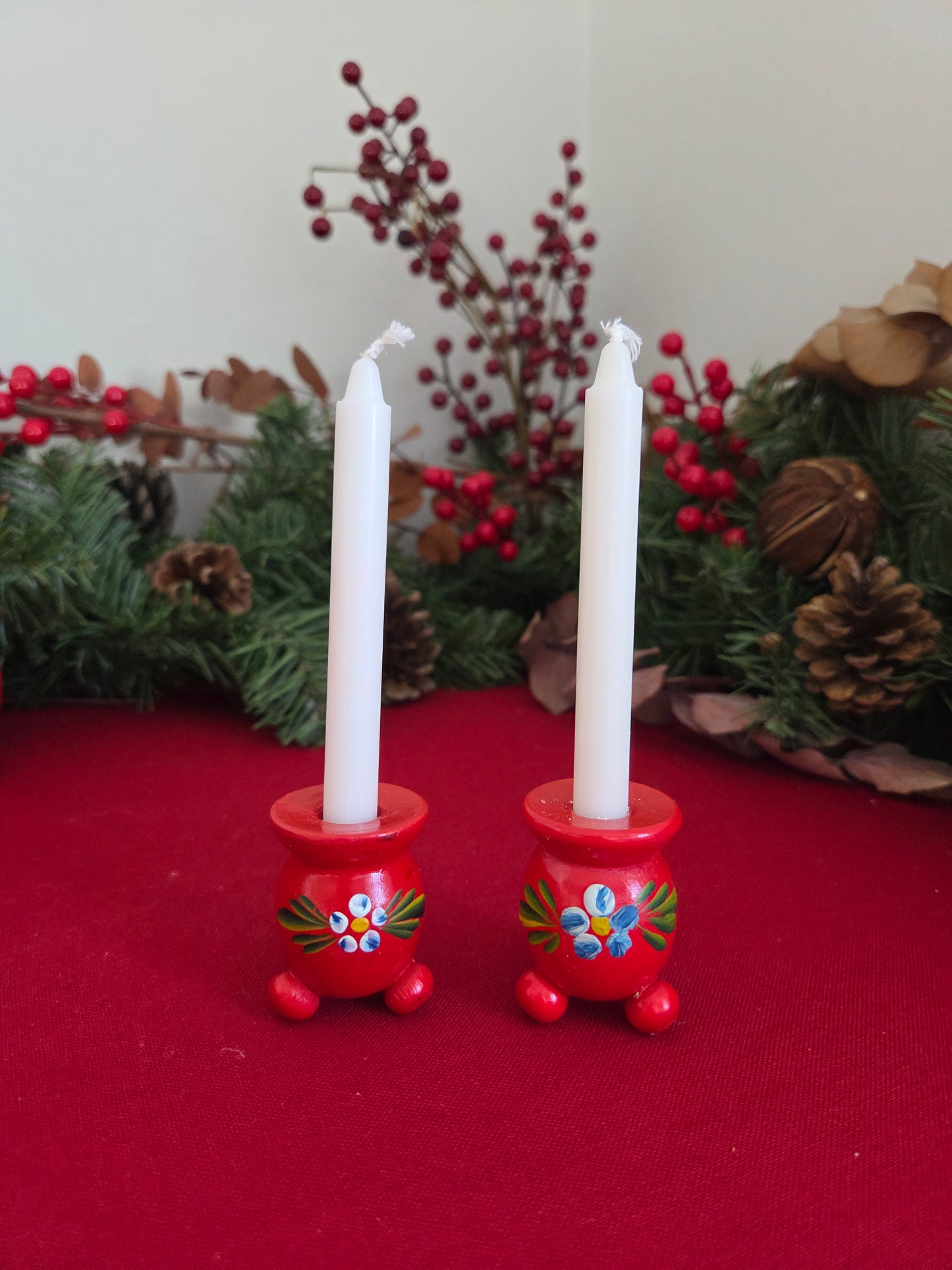 Swedish Christmas Candle Holder - Pair Small Flower