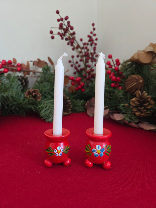 Swedish Christmas Candle Holder - Pair Small Flower