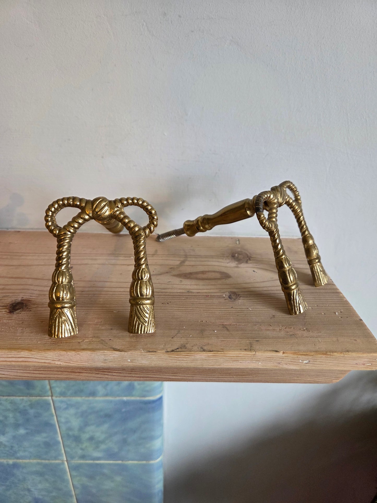 Vintage Brass Bow Curtain Holdbacks