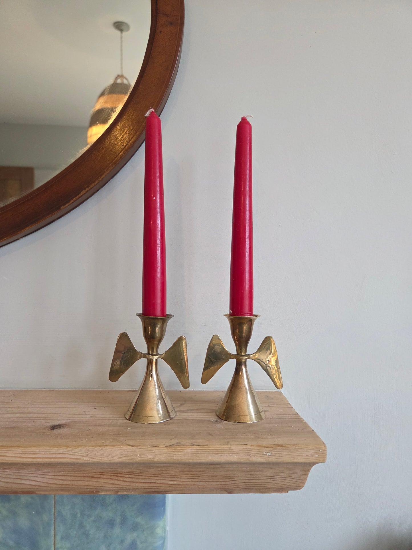Pair of Brass Angel Wing Candlesticks