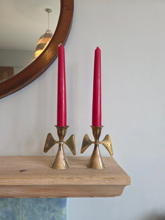Pair of Brass Angel Wing Candlesticks