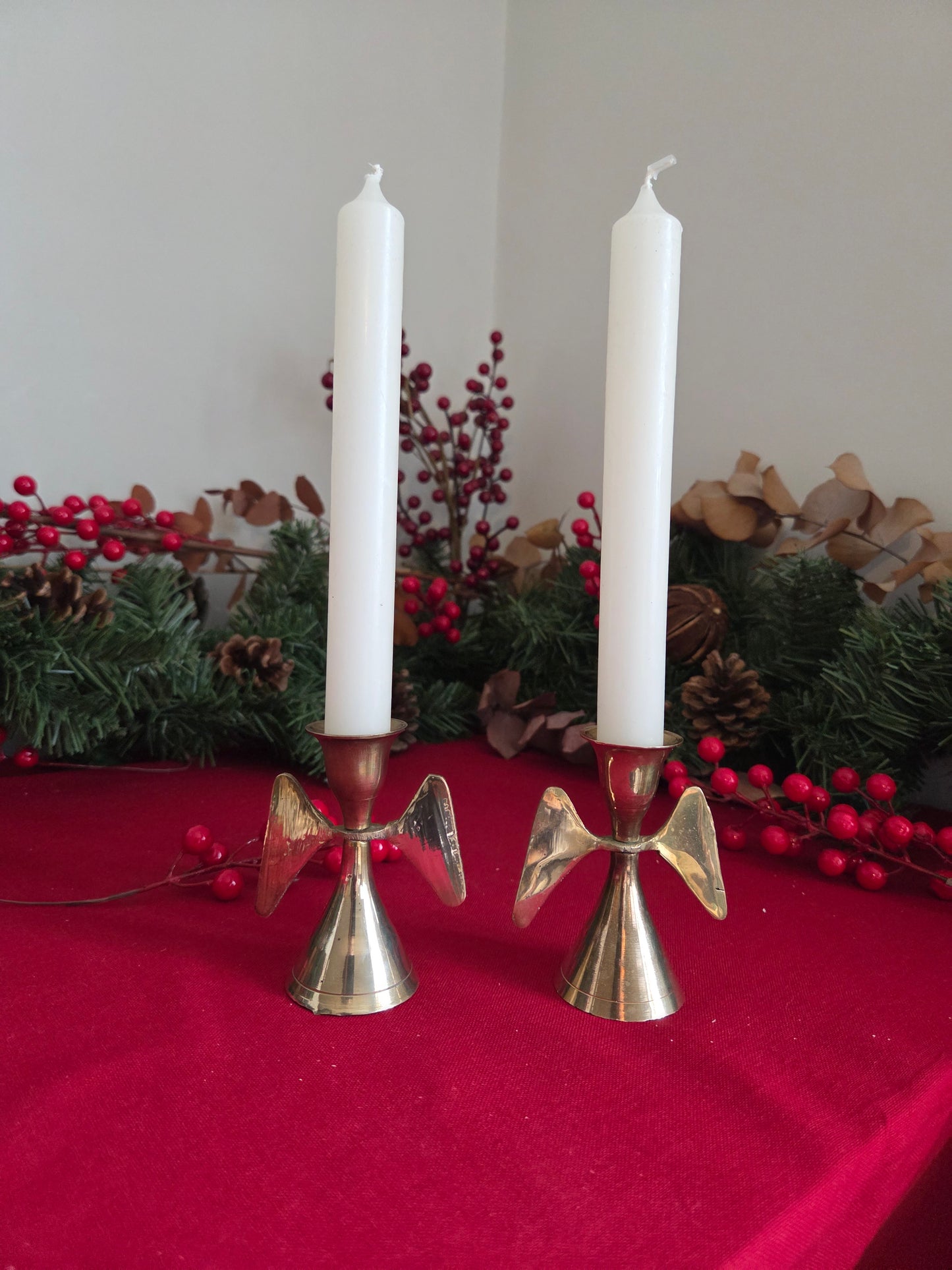 Pair of Brass Angel Wing Candlesticks