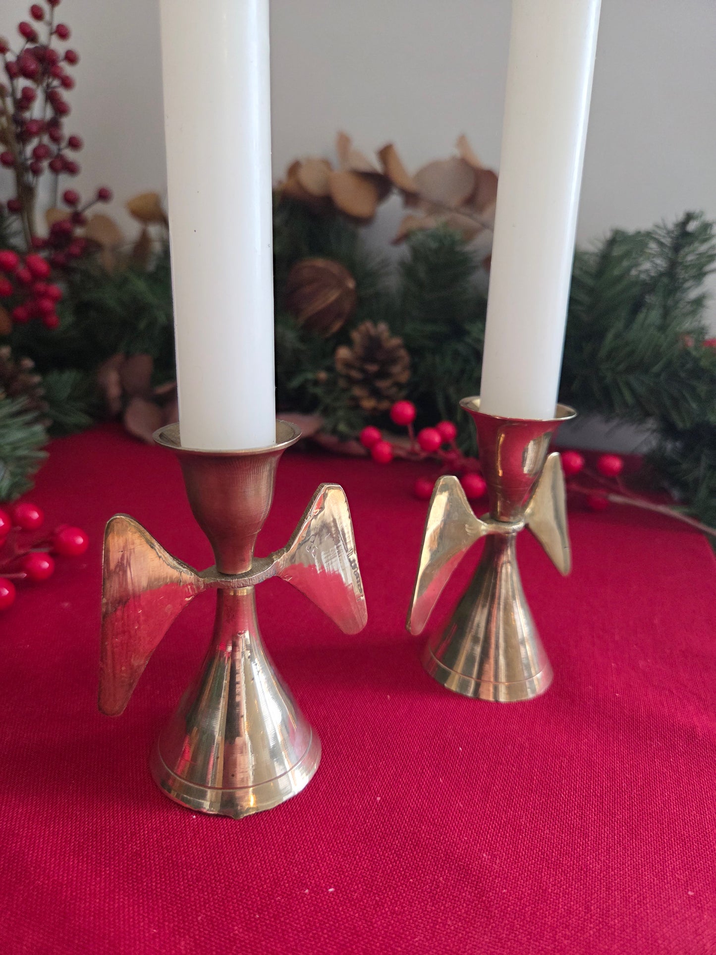 Pair of Brass Angel Wing Candlesticks