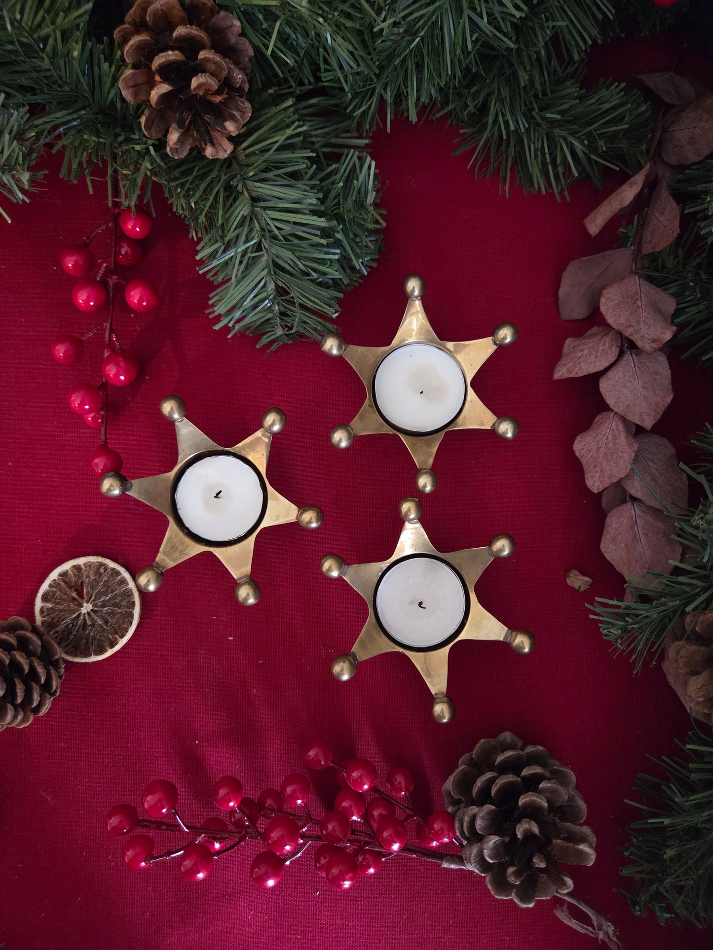 Set of Brass Crown Tealight Holders