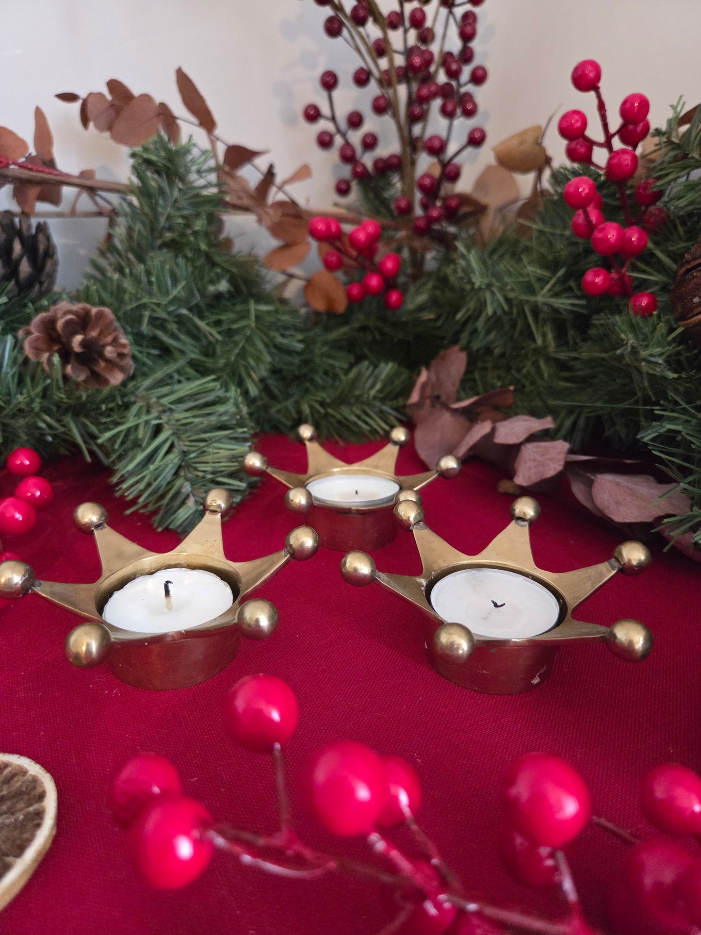 Set of Brass Crown Tealight Holders