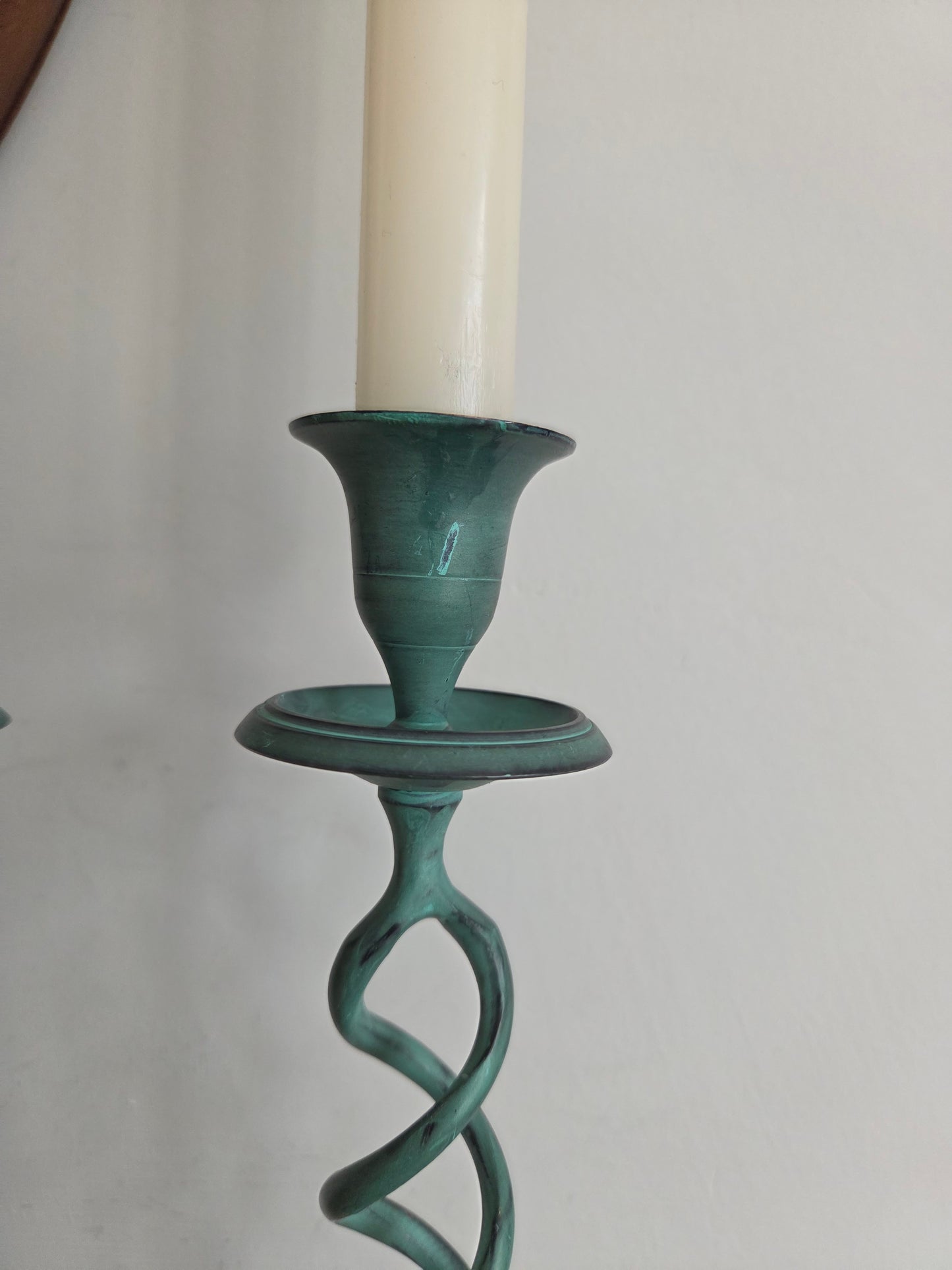 Vintage Verdigris Barley Twist Candlesticks