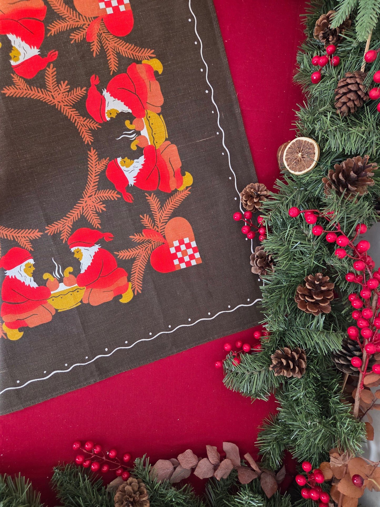 Vintage Swedish Christmas Tablecloth - Brown