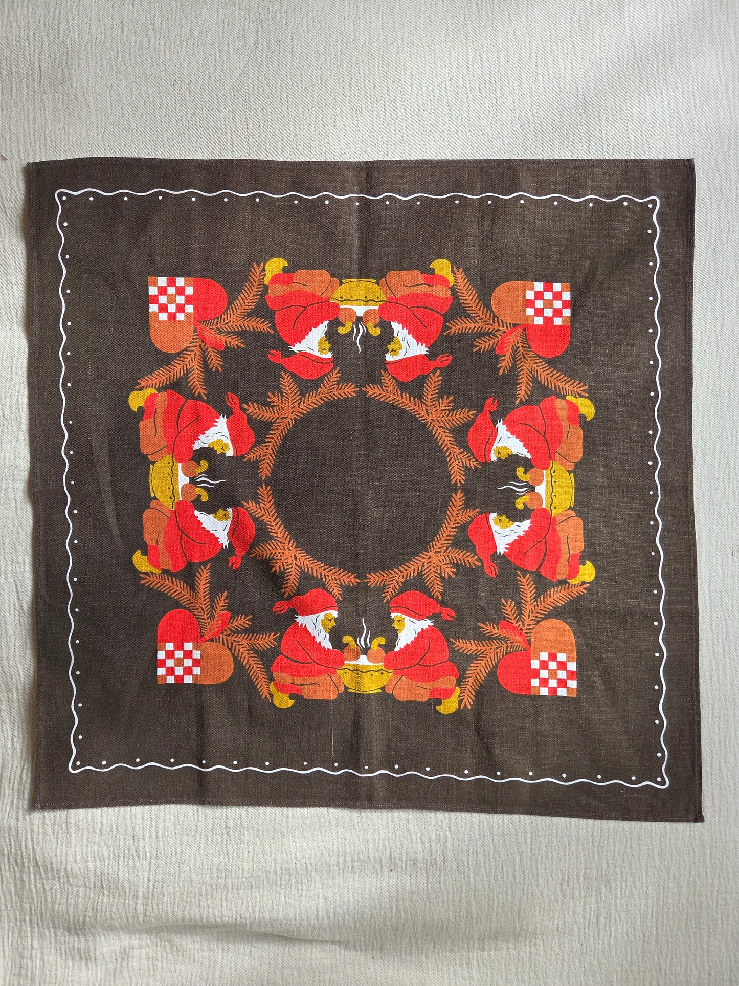 Vintage Swedish Christmas Tablecloth - Brown