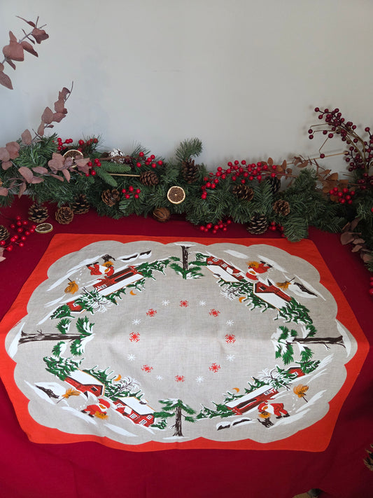 Vintage Swedish Christmas Tablecloth - Houses and Tomtes