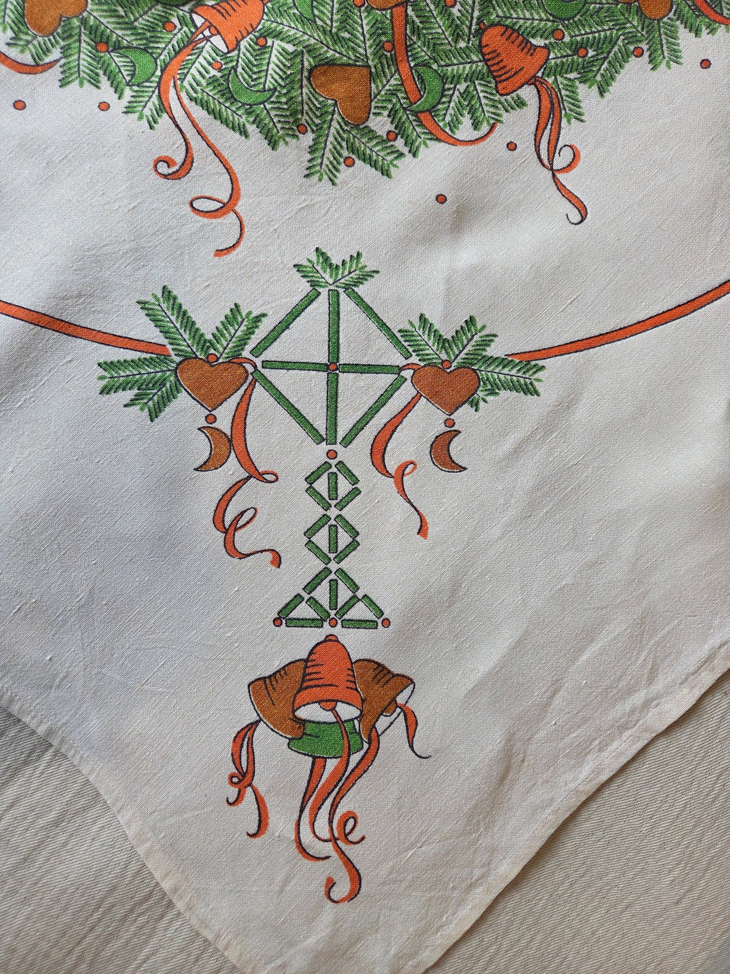 Vintage Swedish Christmas Tablecloth - Wreath and Hearts