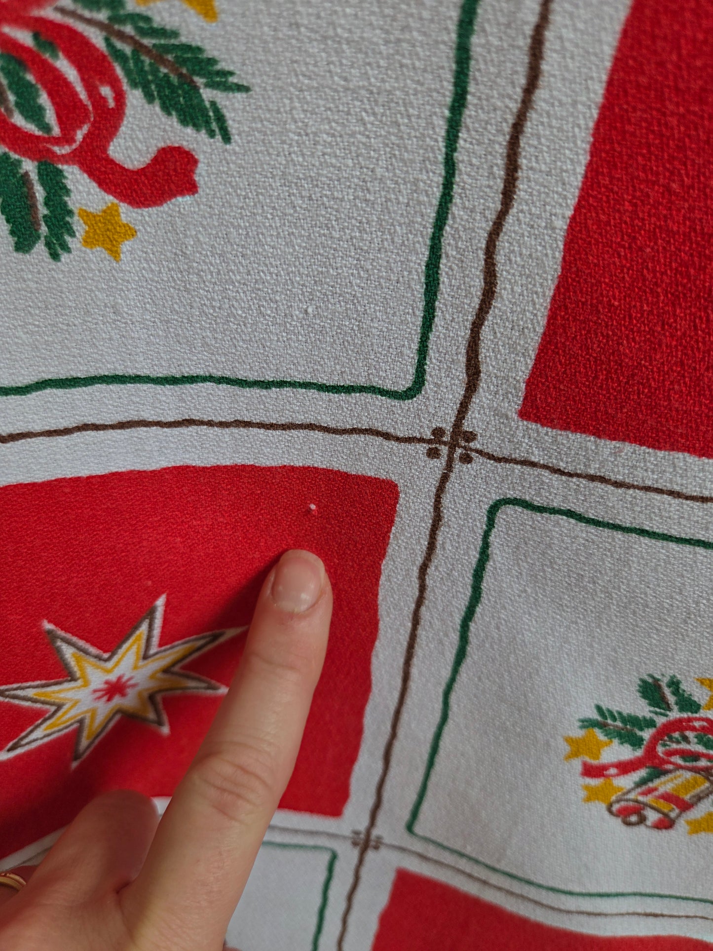 Vintage Swedish Christmas Tablecloth - Red and White Squares