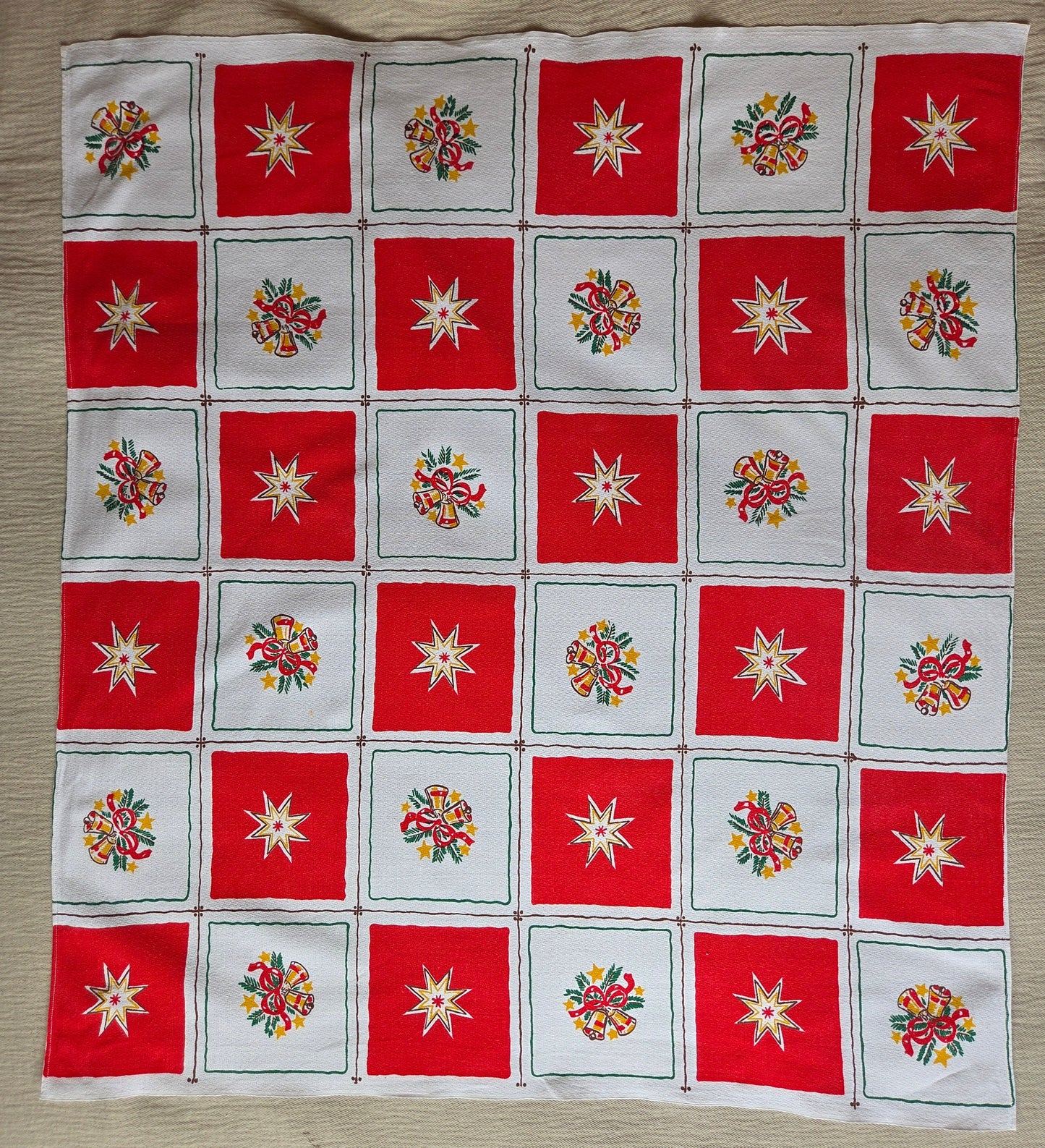Vintage Swedish Christmas Tablecloth - Red and White Squares