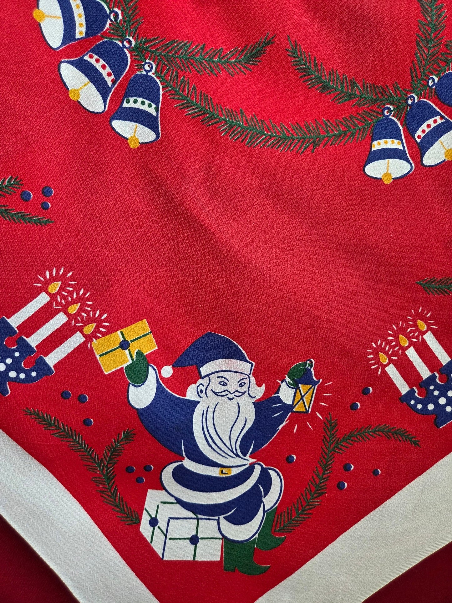 Vintage Swedish Christmas Tablecloth - Candles, Tomtes and Baubles