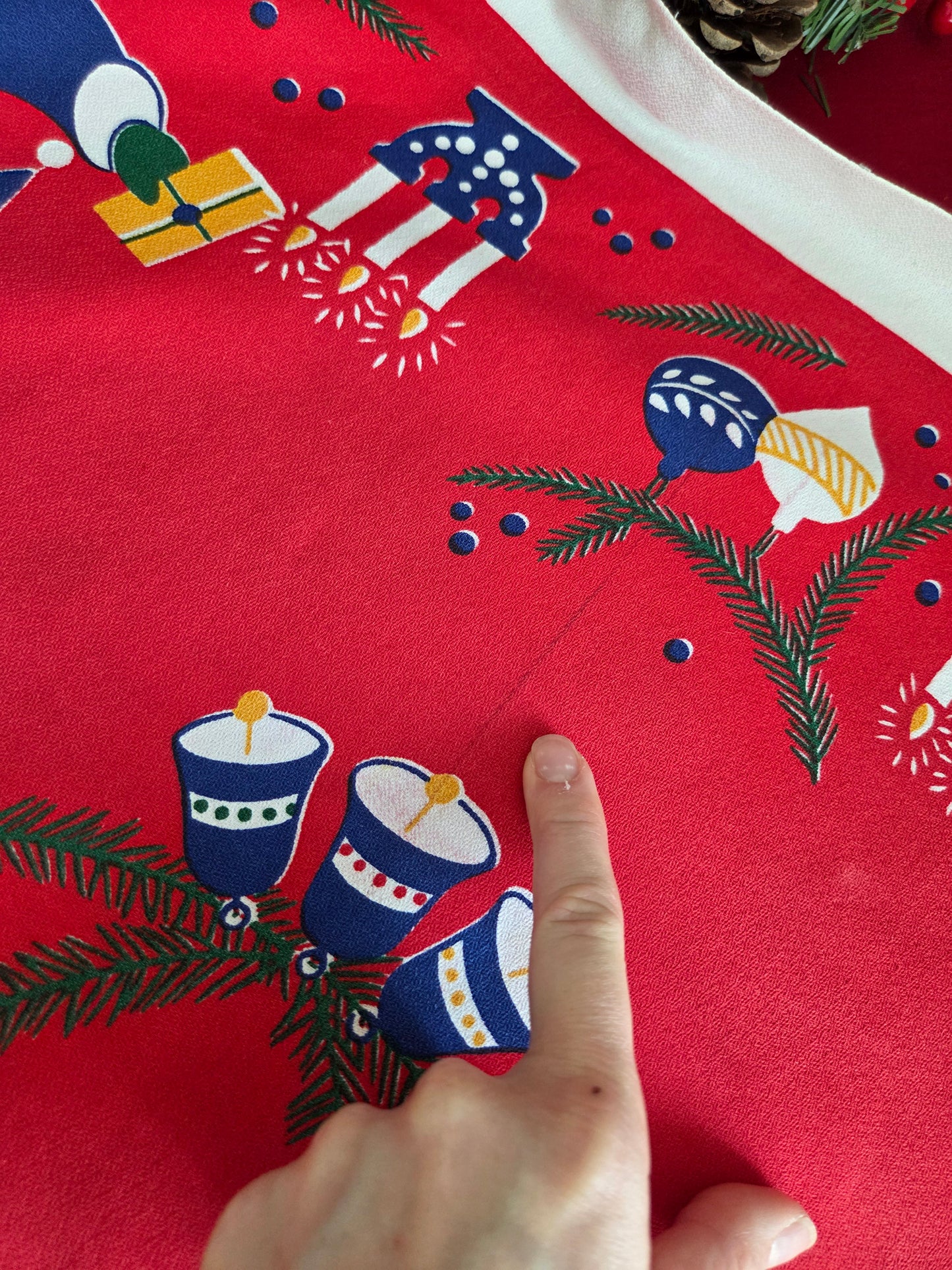 Vintage Swedish Christmas Tablecloth - Candles, Tomtes and Baubles